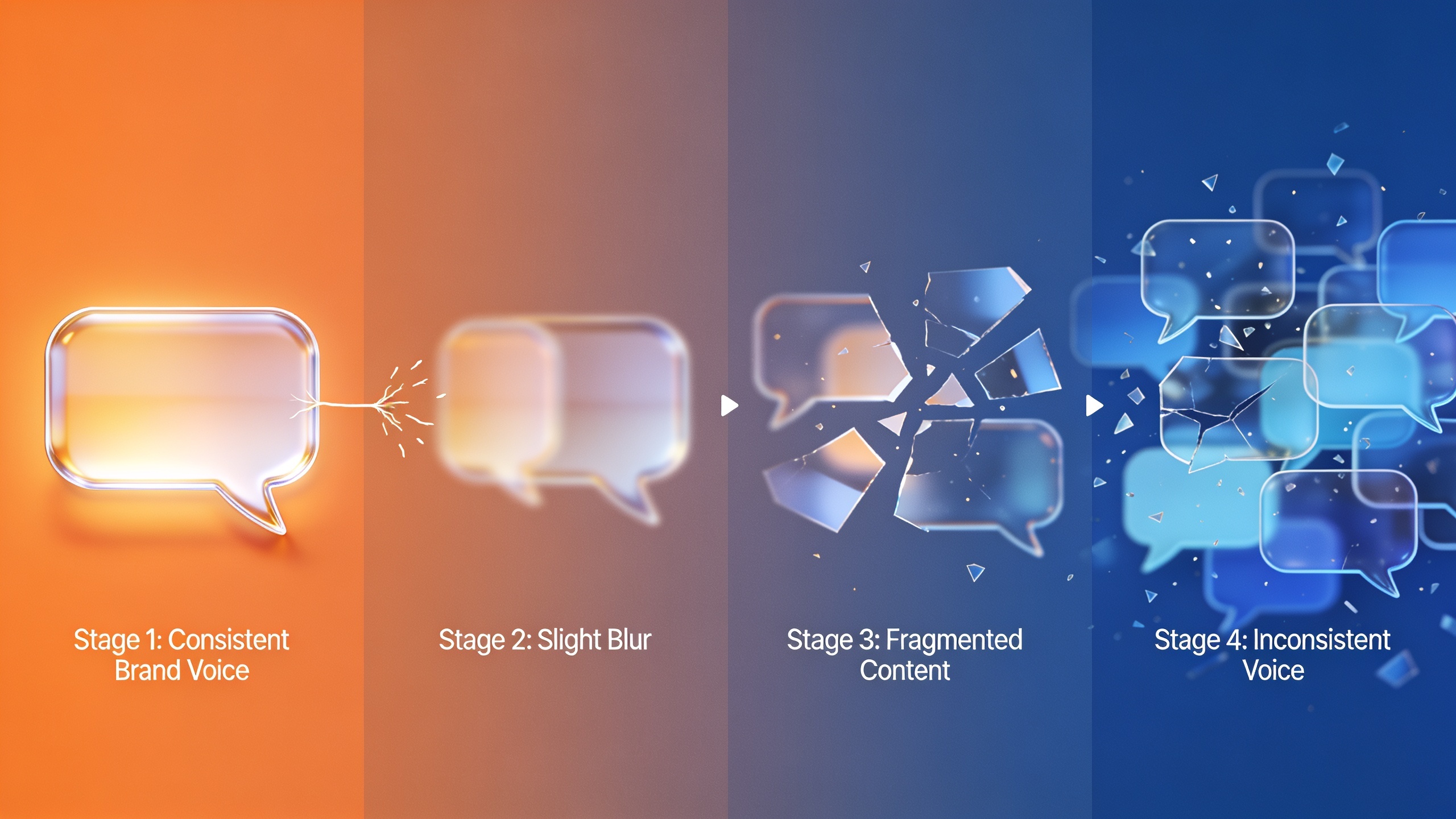 Visual representation of voice drift showing how blog consistency gradually deteriorates without proper editorial oversight and style guide enforcement