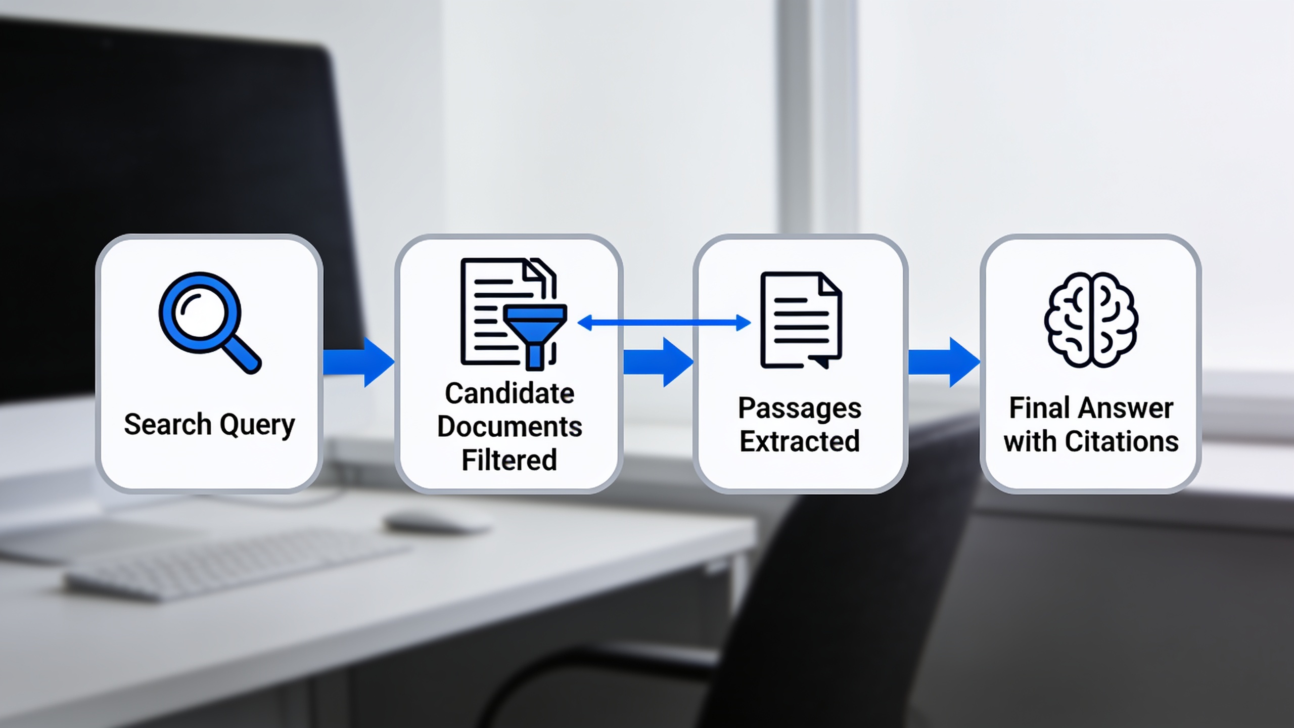 Diagram illustrating how retrieval-augmented generation works to select and cite content for AI search answers