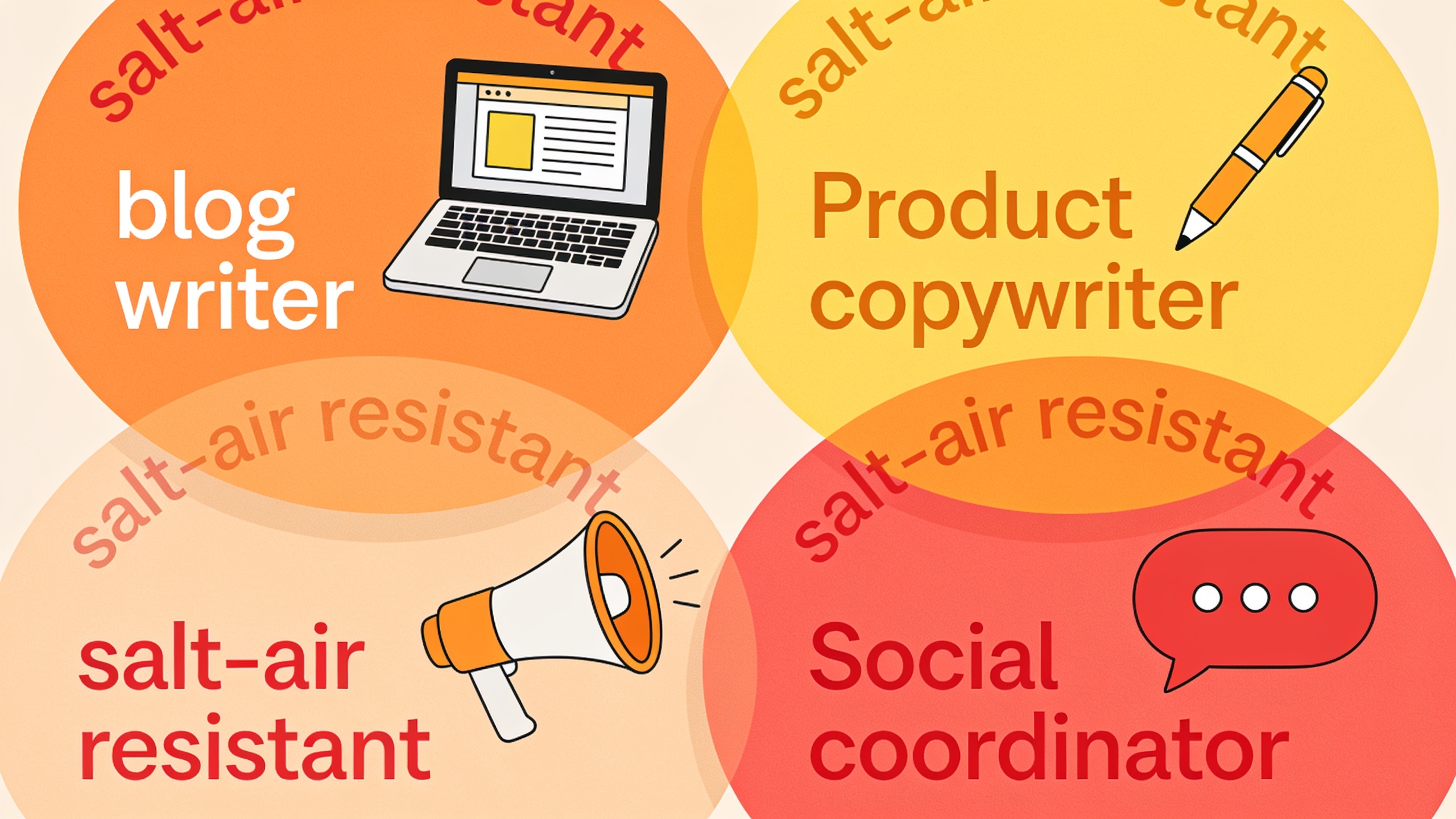 Illustration of redundant content research showing the same product benefit being rewritten four times by different teams