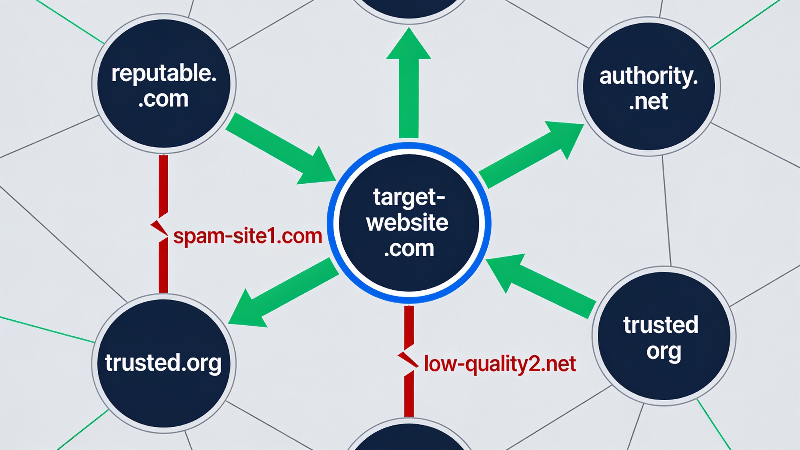 Network diagram illustrating quality backlinks from reputable sites connecting to a central website, showing the importance of external validation for AI citation authority