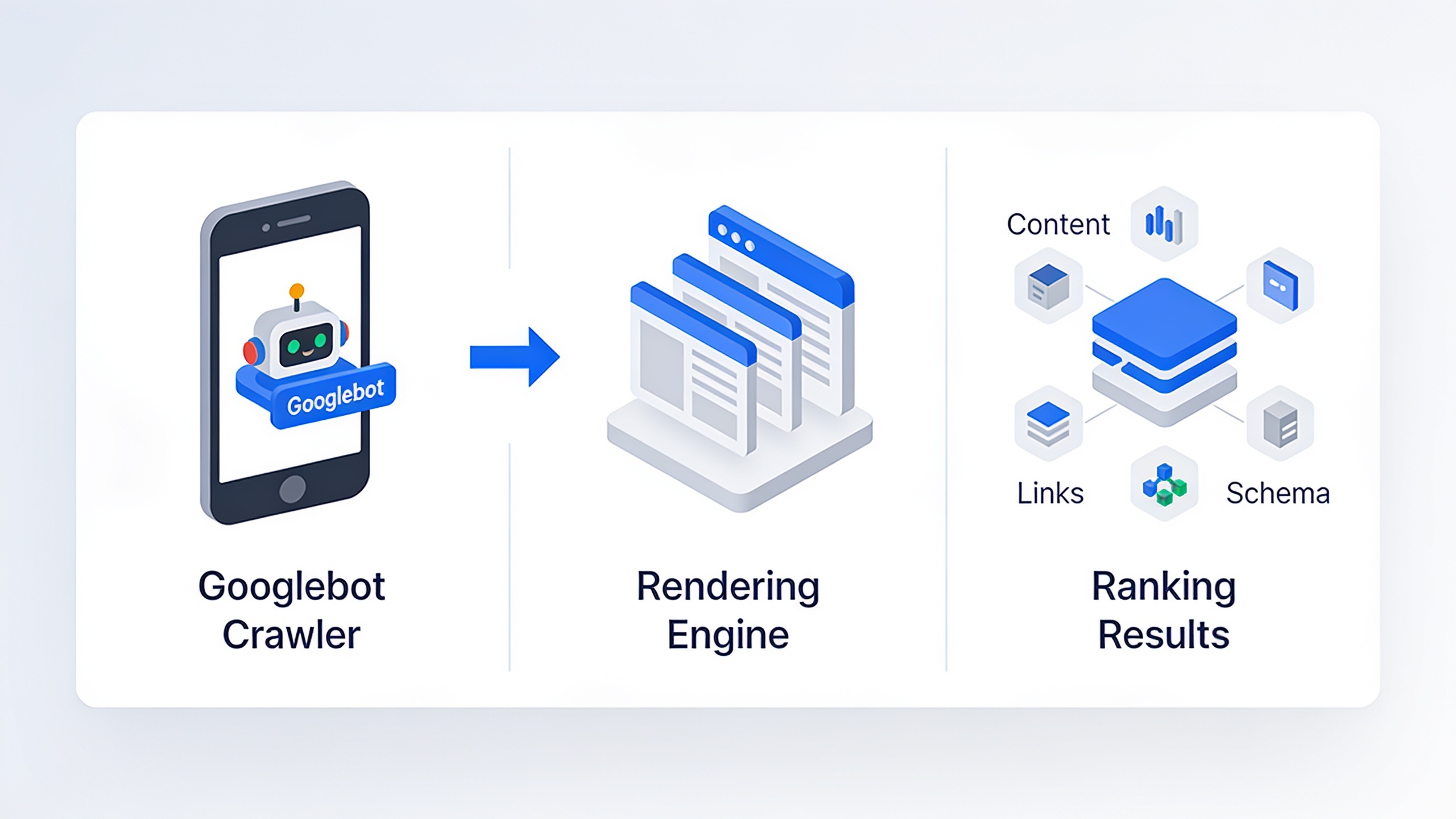 Diagram illustrating how Google's mobile-first indexing crawls and ranks the mobile version of web pages