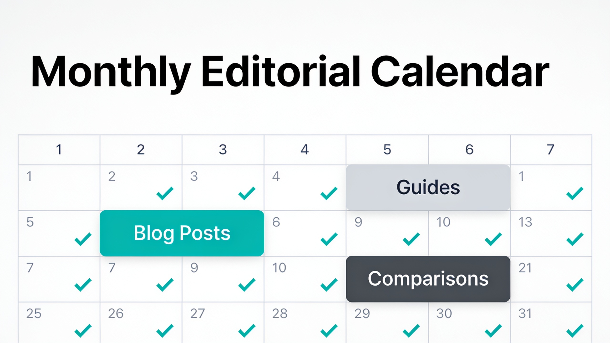 Editorial calendar showing consistent monthly content publishing schedule with organized content types