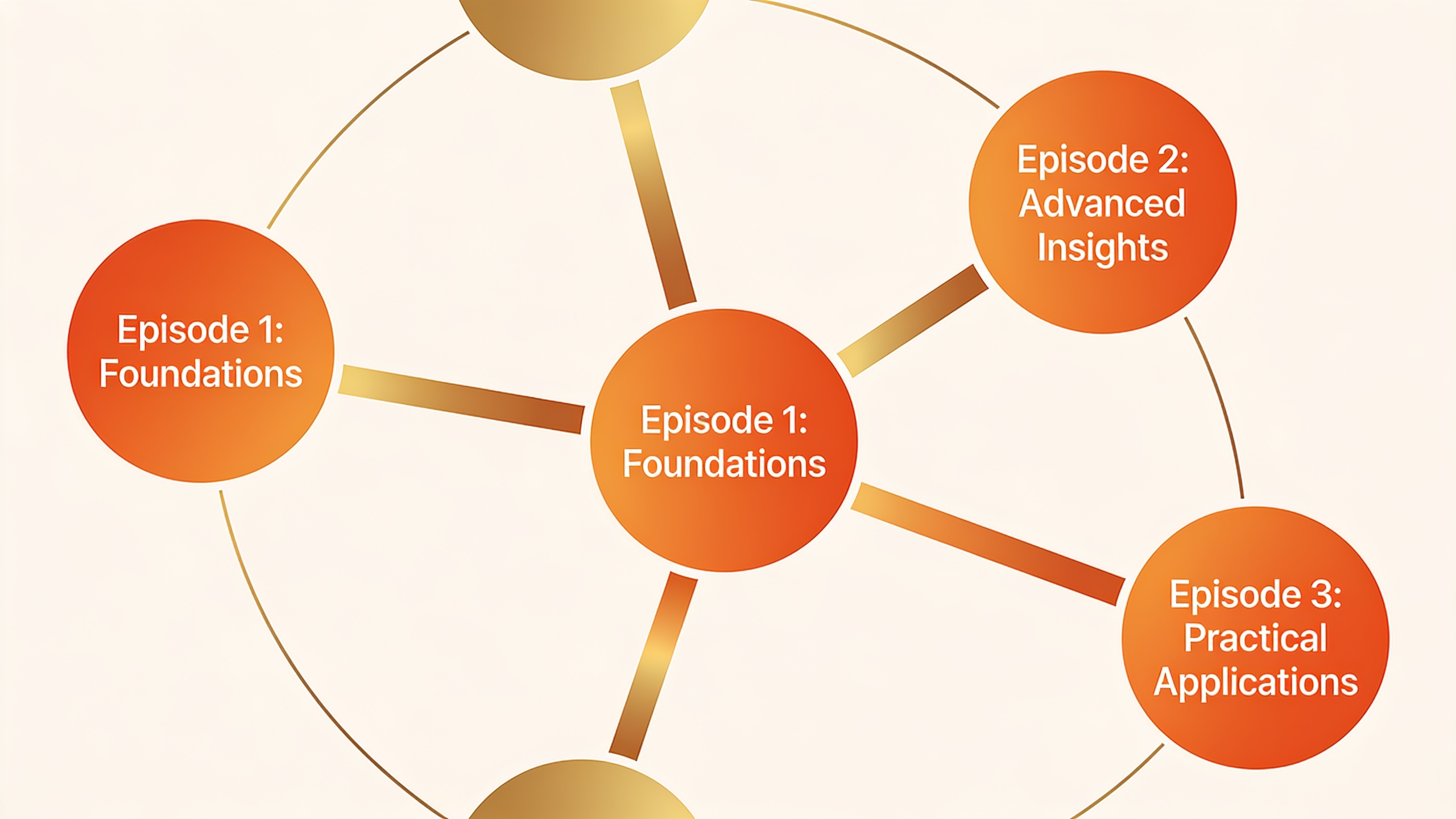Network diagram illustrating internal linking strategy between podcast episodes and topic hub pages for SEO authority distribution