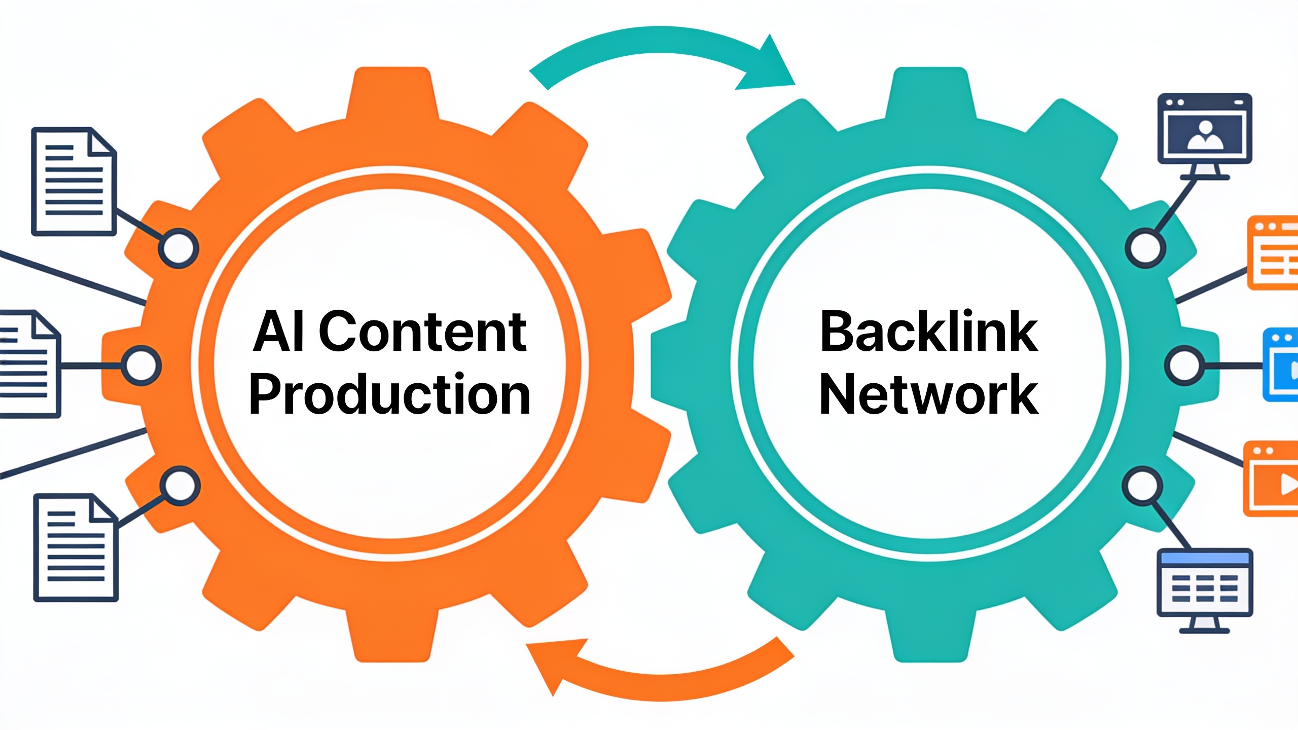 Diagram illustrating the interconnected relationship between automated content production and backlink exchange networks