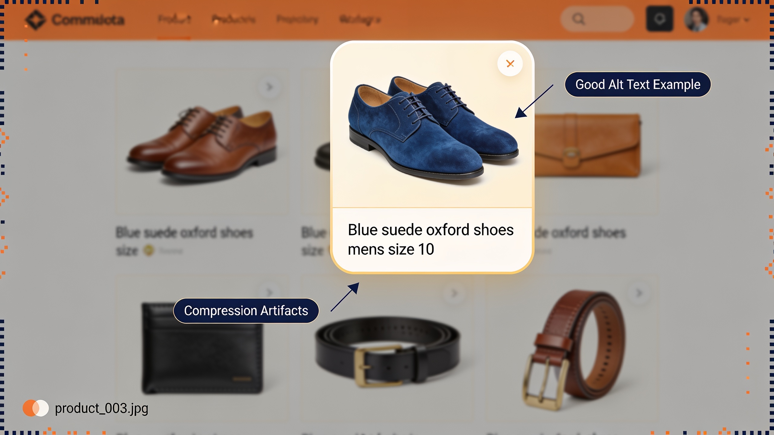 Ecommerce product page demonstrating proper alt text, file naming, and image optimization for product images