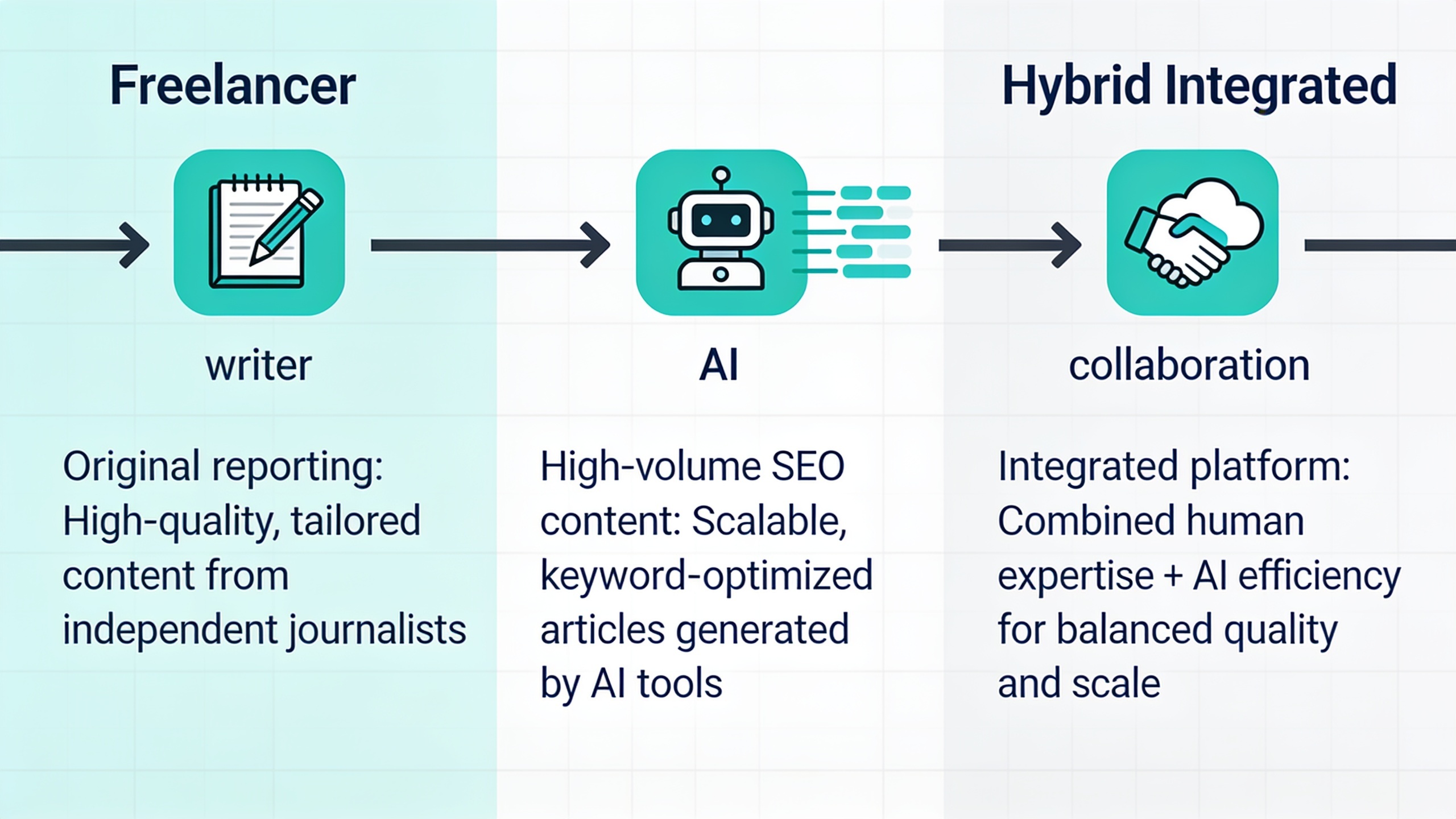 Decision framework for choosing between freelancer, AI writer, or hybrid approach