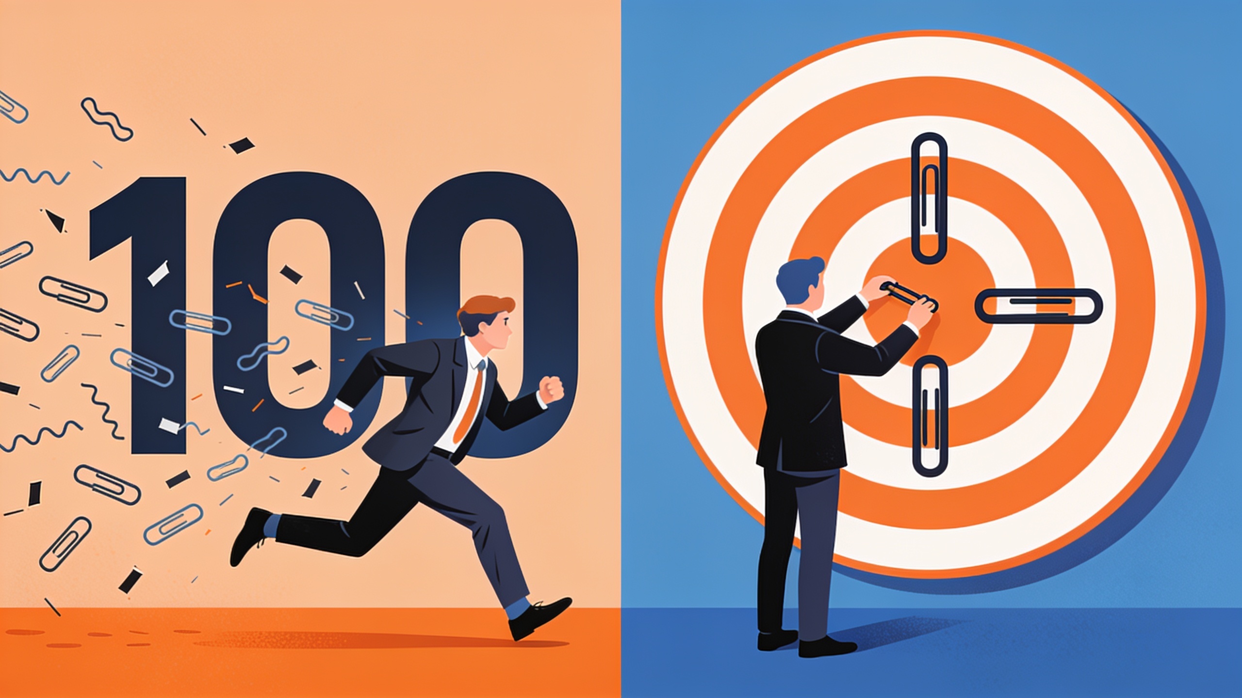Comparison illustration of chasing backlink quantity versus strategic quality-focused link building approach