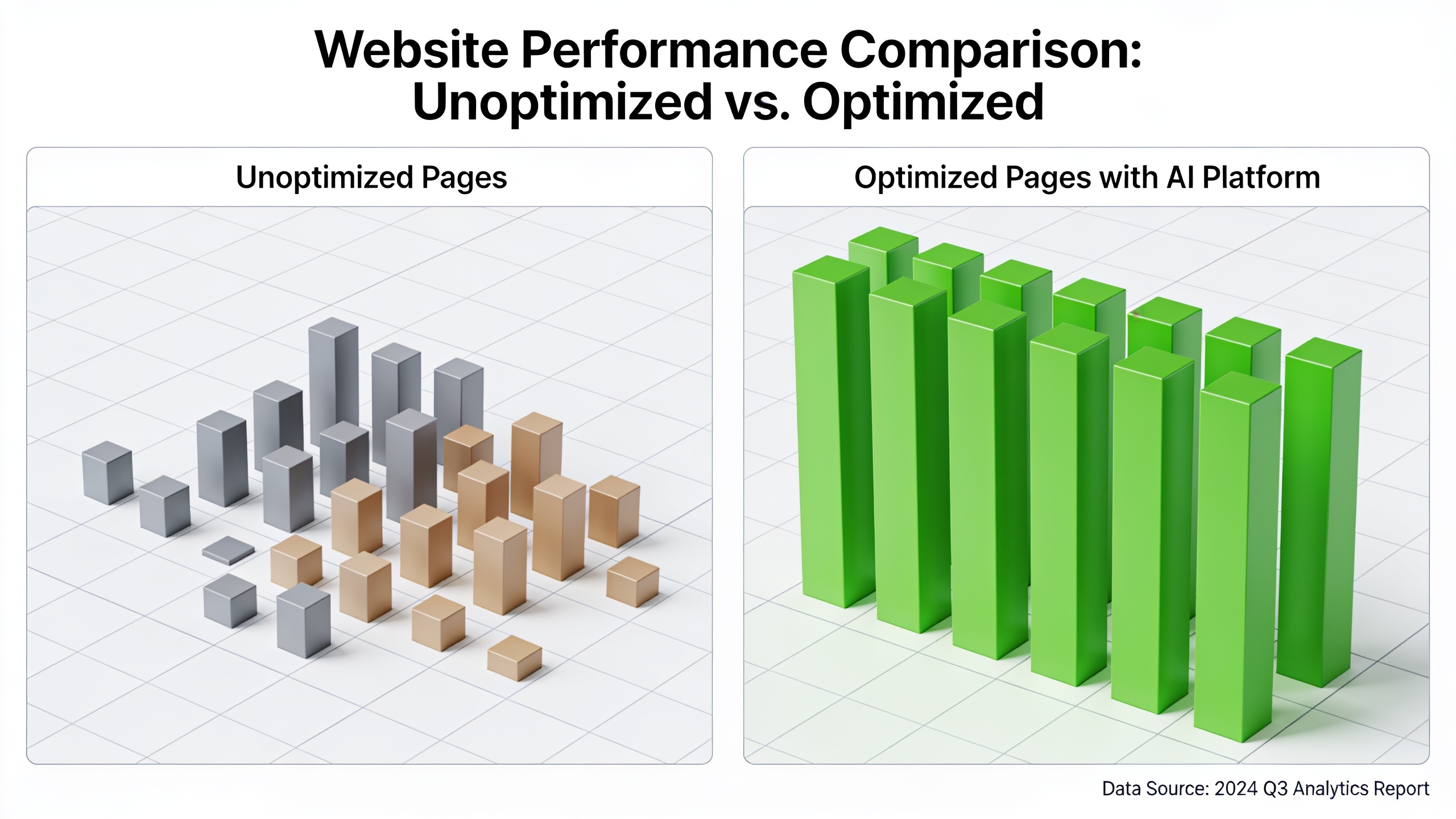 Comparison of inconsistent vs consistent page performance with AI SEO optimization
