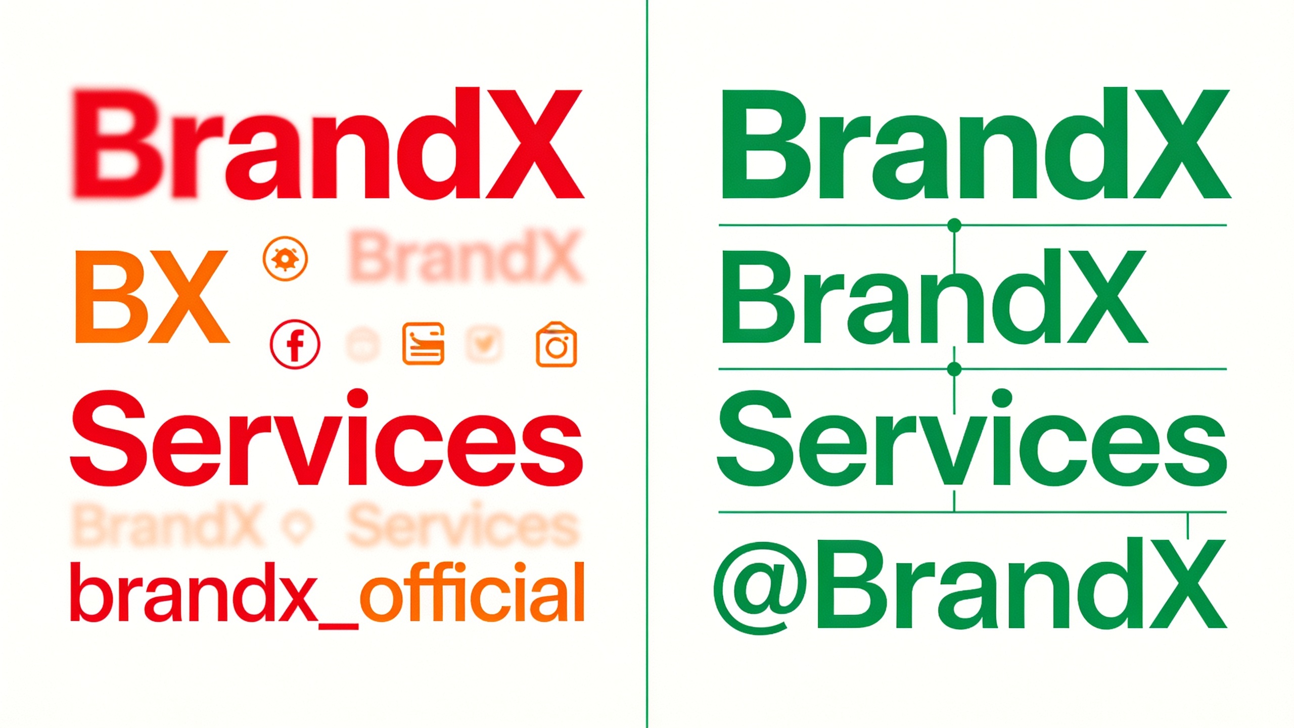 Comparison showing inconsistent versus consistent entity naming across web properties and business listings