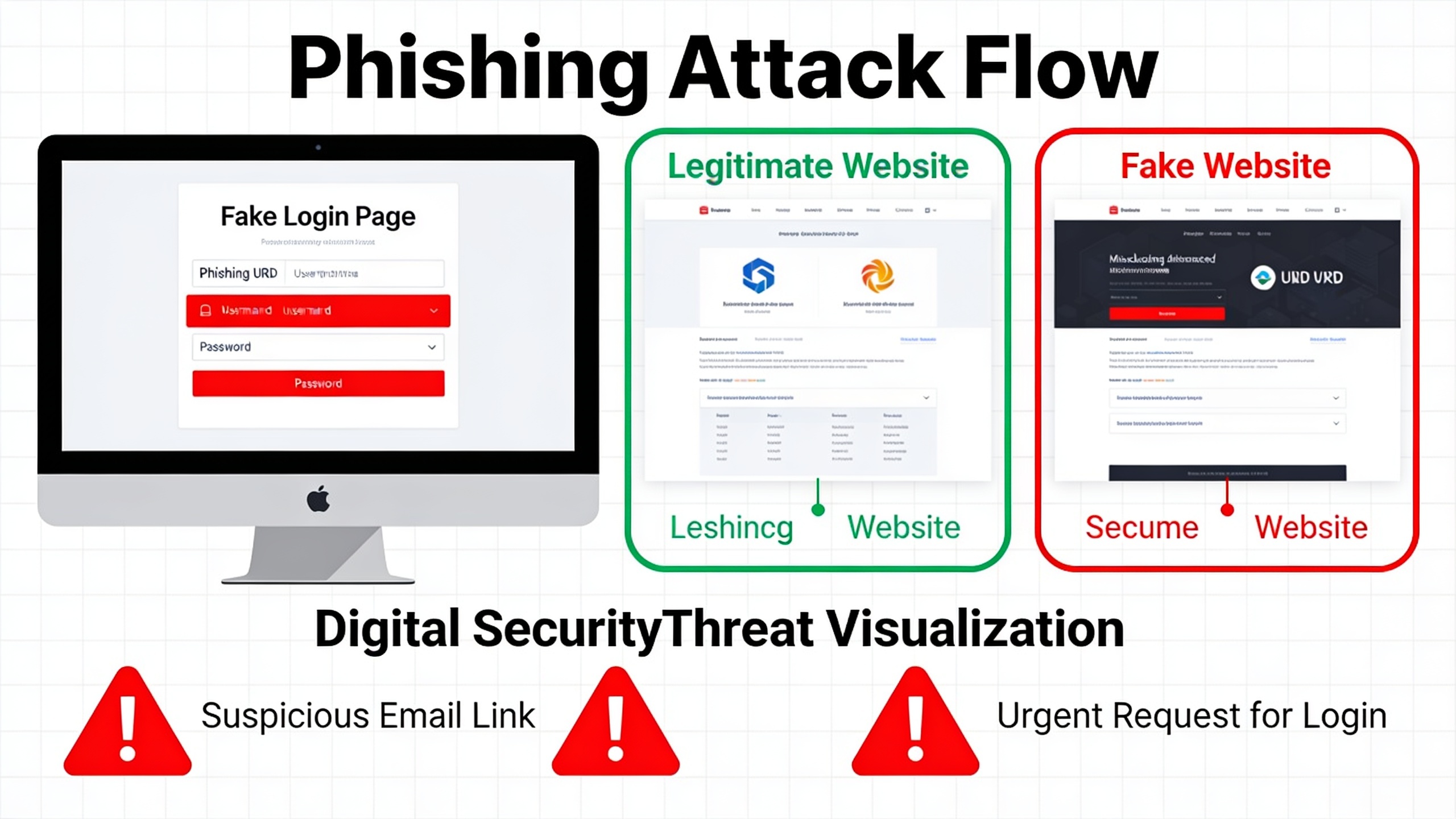 Infographic showing phishing attack methods including fake login pages and social engineering tactics used to steal cryptocurrency credentials