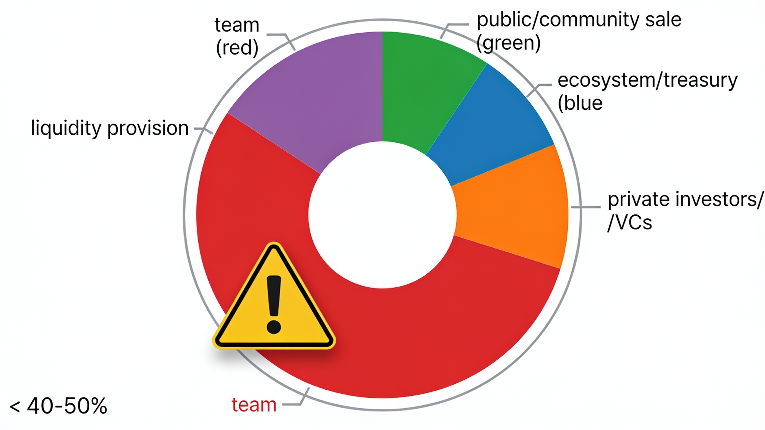 Token distribution breakdown showing allocation across team, investors, community, and treasury with concentration risk indicators
