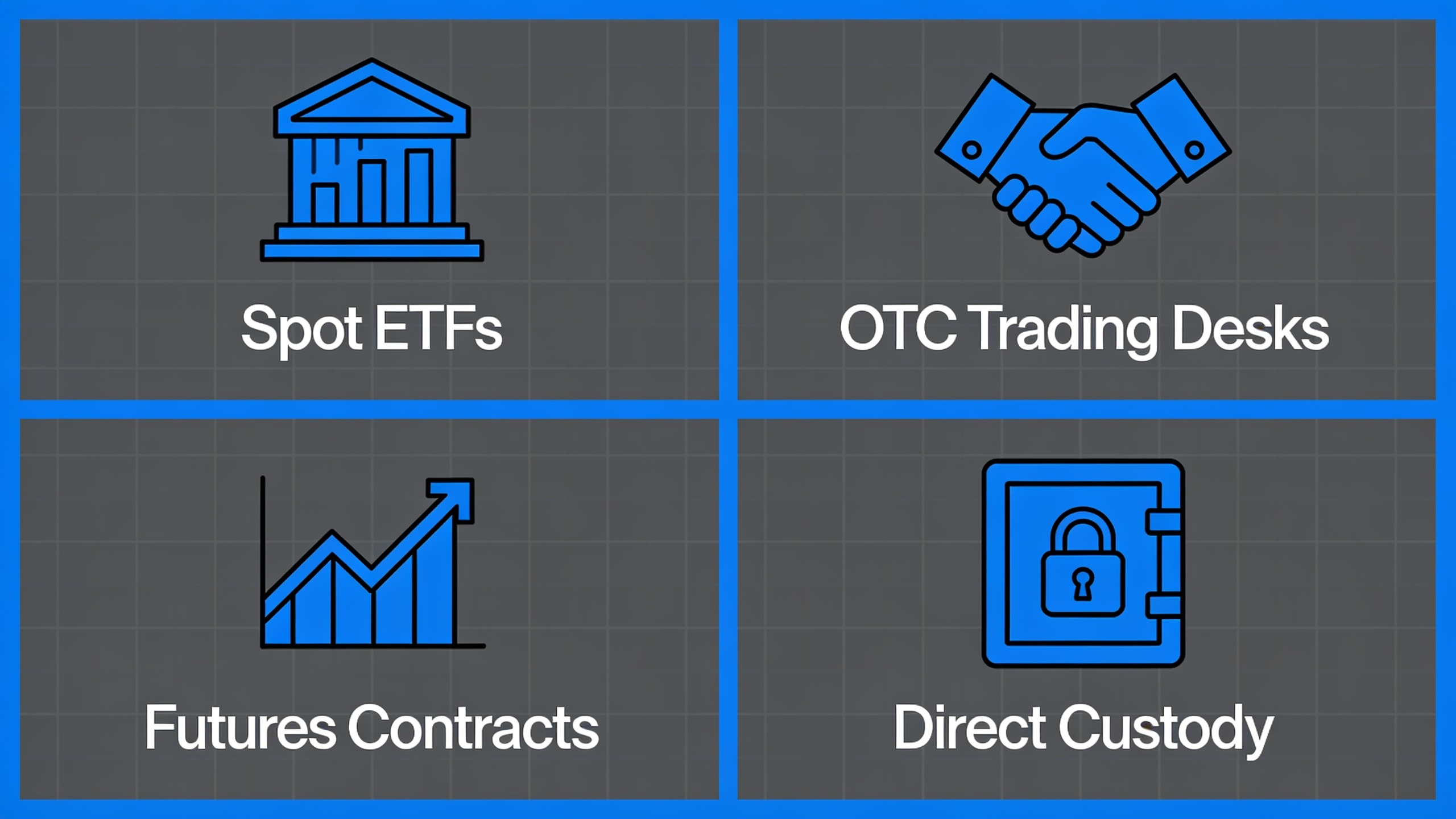 Four main institutional crypto investment entry points: ETFs, OTC desks, futures, and custody