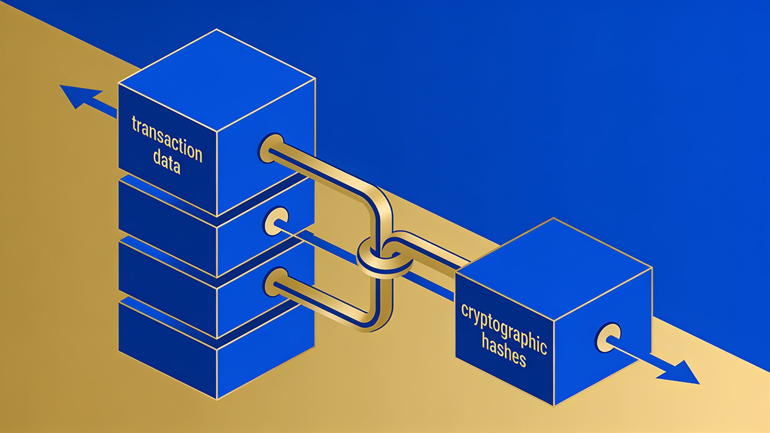 Blockchain structure diagram showing interconnected blocks with transaction data and cryptographic links