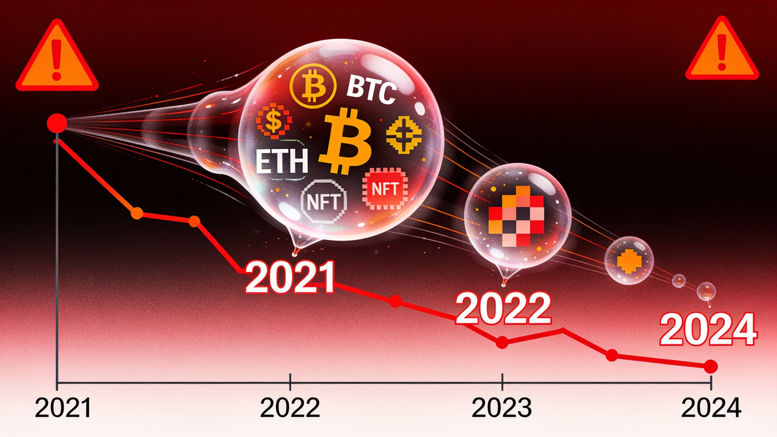 Illustration of metaverse asset bubble lifecycle showing inflation during 2021 hype and deflation through market correction