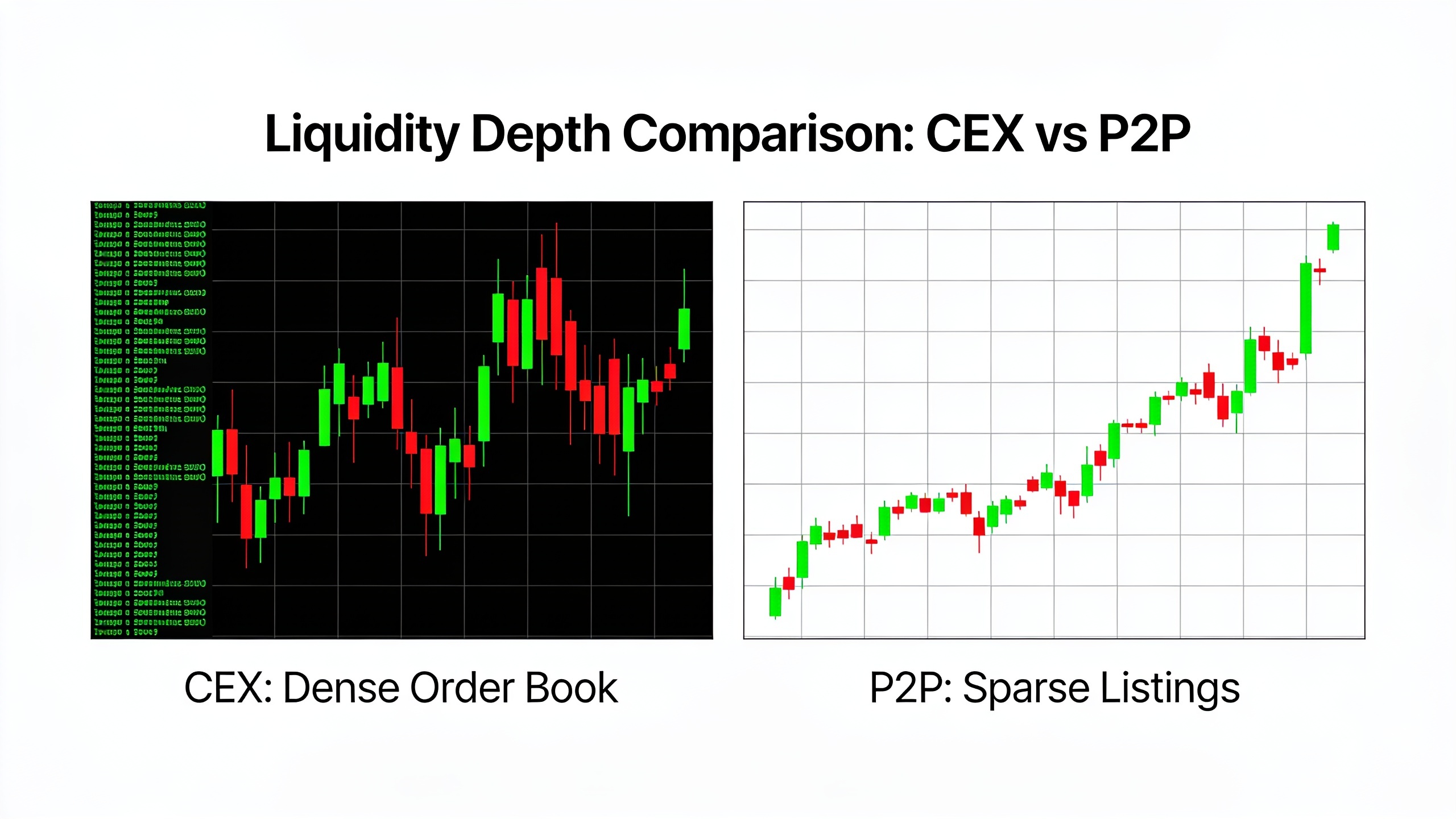 Comparison of order book liquidity depth between centralized exchanges and P2P marketplaces