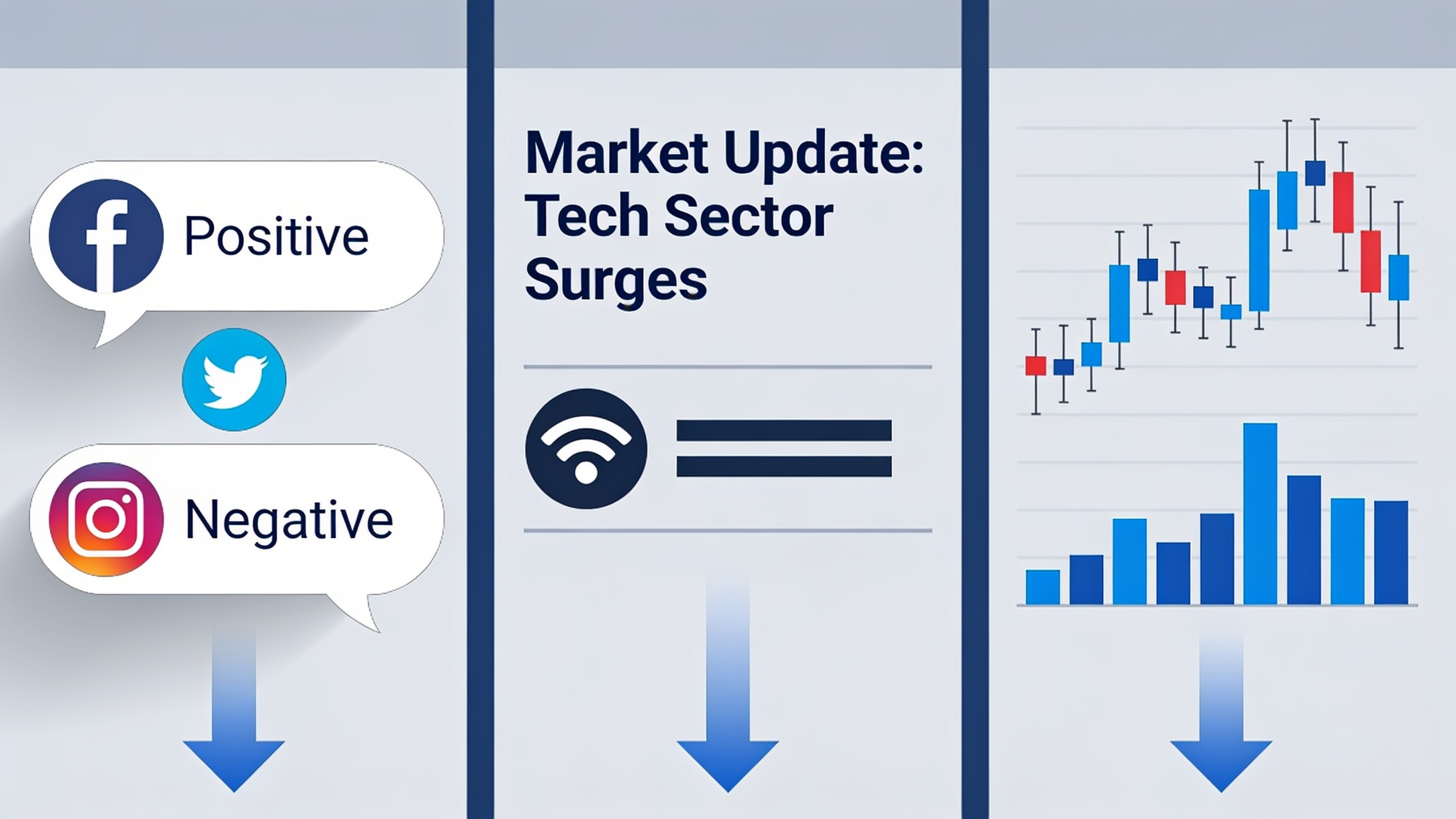 Three-pillar framework showing social listening, news aggregation, and price confirmation as key data sources for sentiment analysis