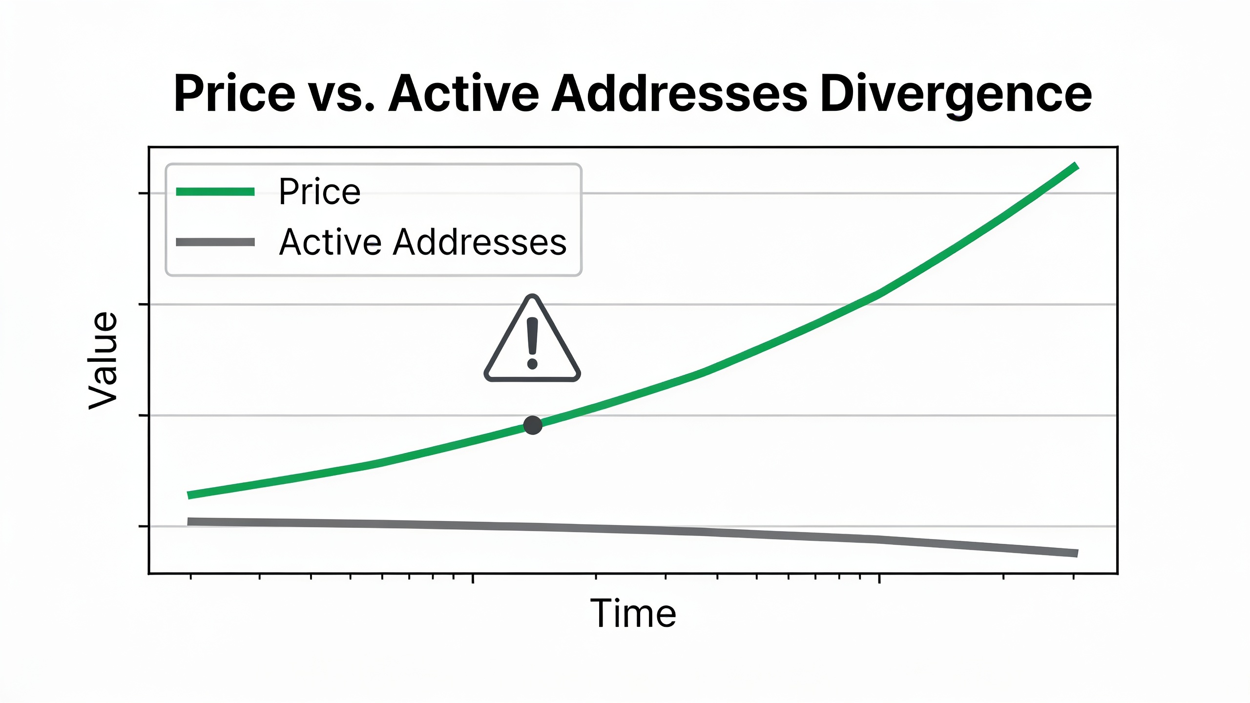 Chart showing price rally diverging from flat active addresses, indicating speculative market conditions