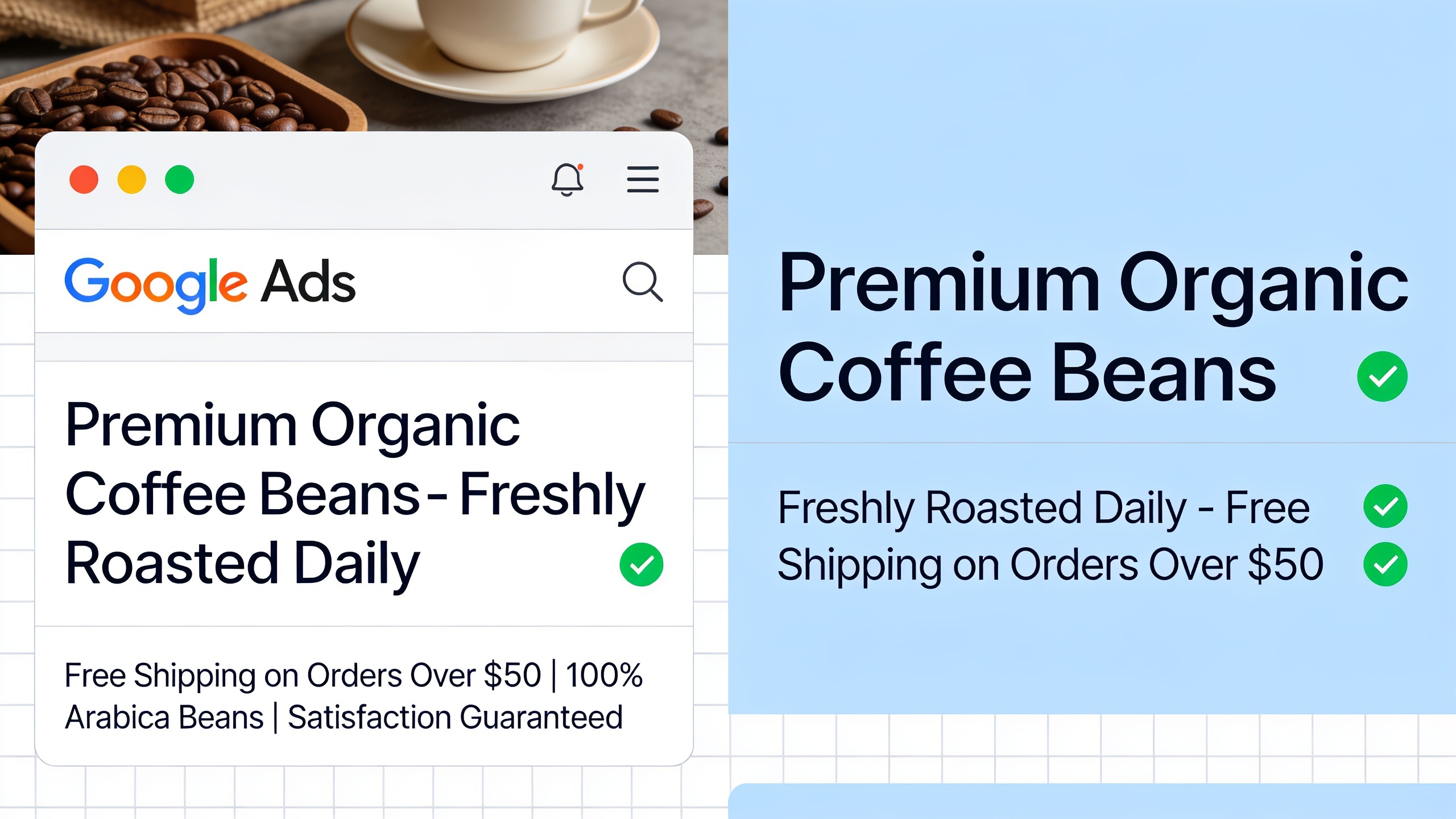 Ad copy matched against landing page content for Quality Score