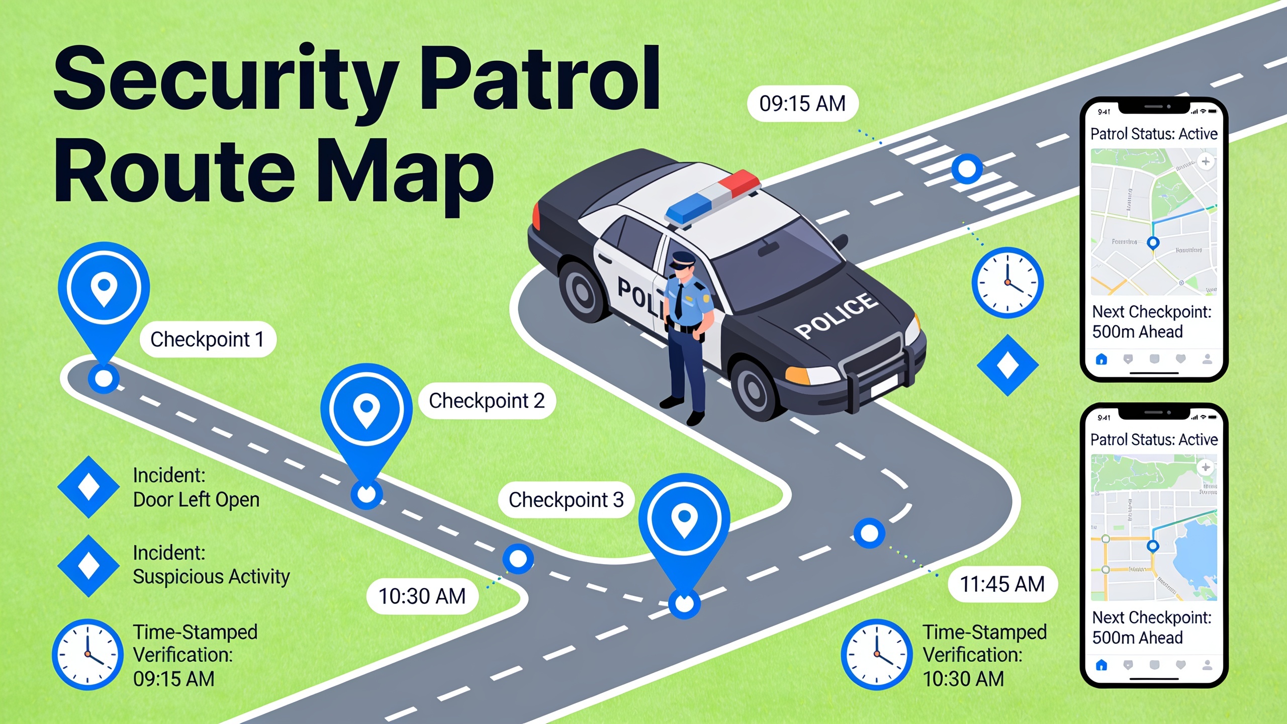 GPS-verified patrol checkpoints and reporting