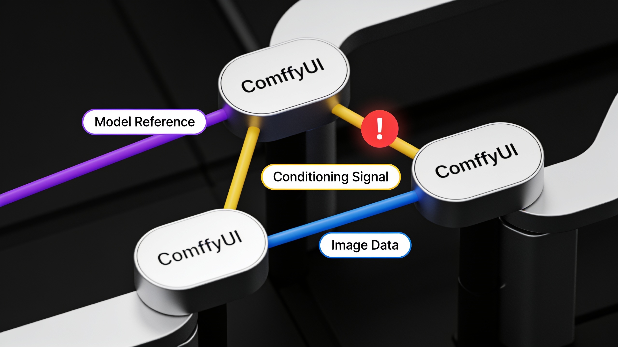 ComfyUI node connections showing different colored data types flowing between nodes