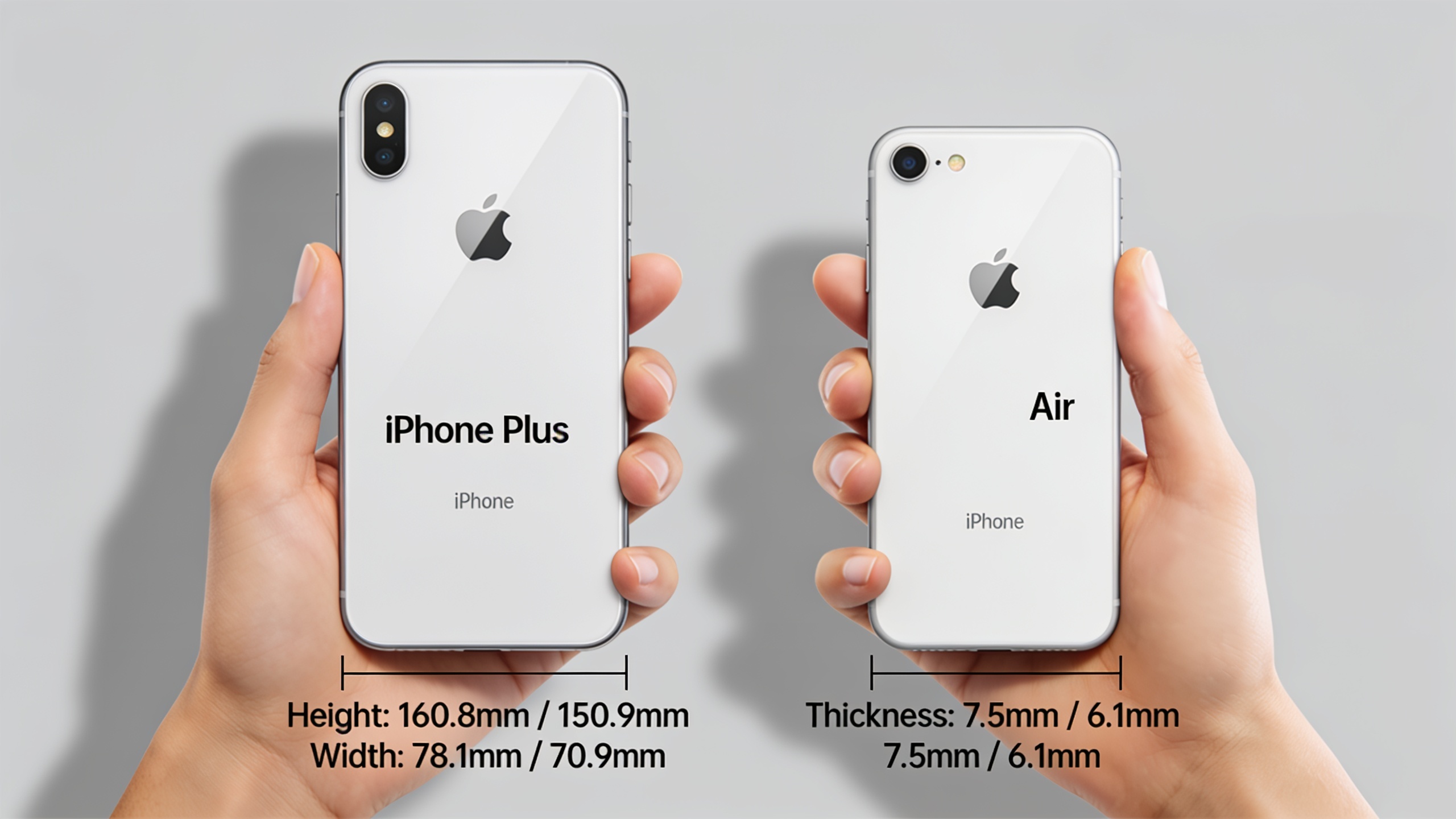 1786241346567 image 1 Comparison illustration of iPhone Plus versus thinner iPhone Air model showing size and thickness differences