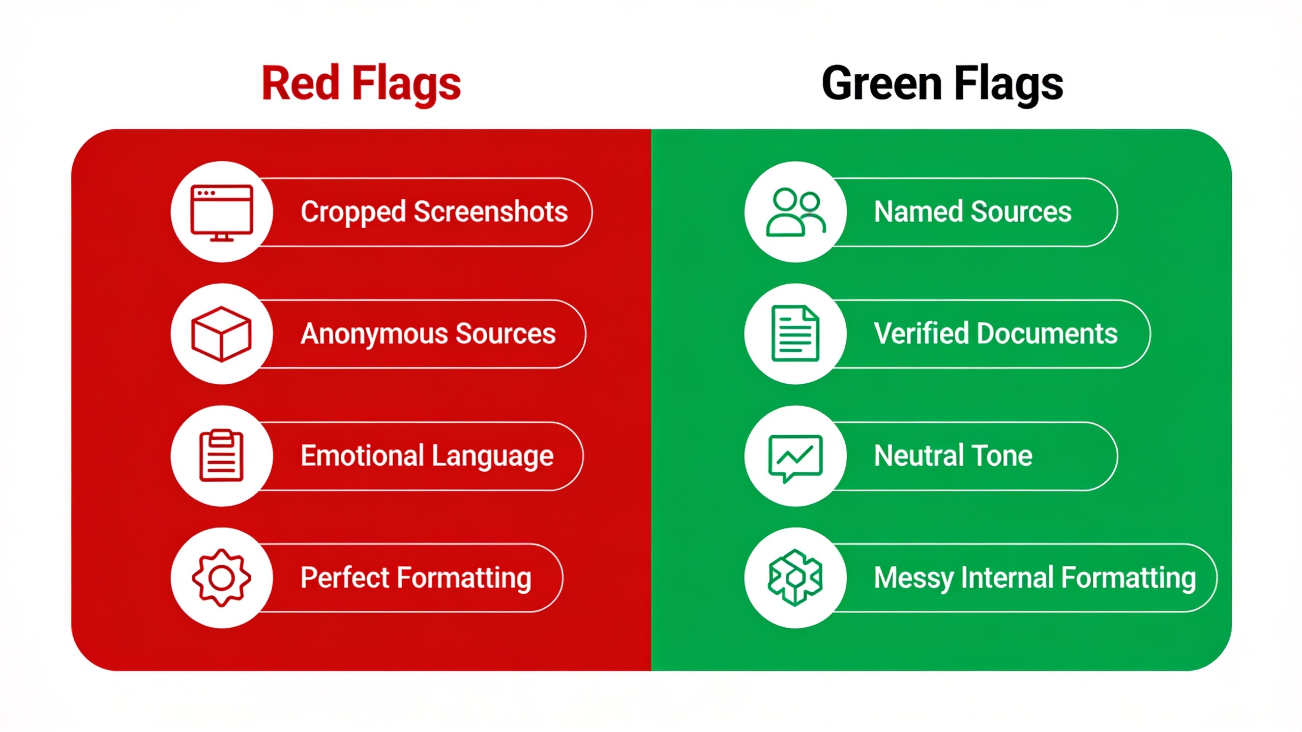 1785982174266 image 2 Red flags versus green flags checklist for identifying fake tech leaks