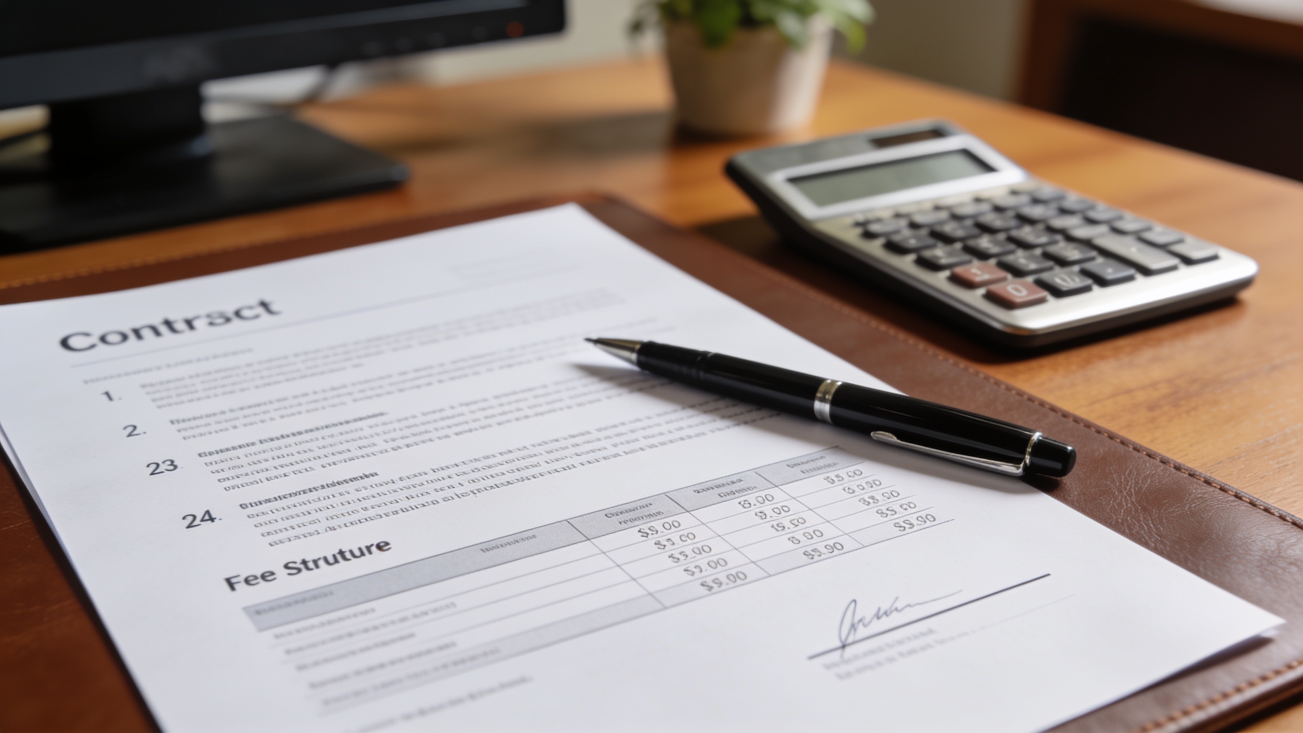 Written proposal and fee structure documentation showing transparent pricing and deliverables