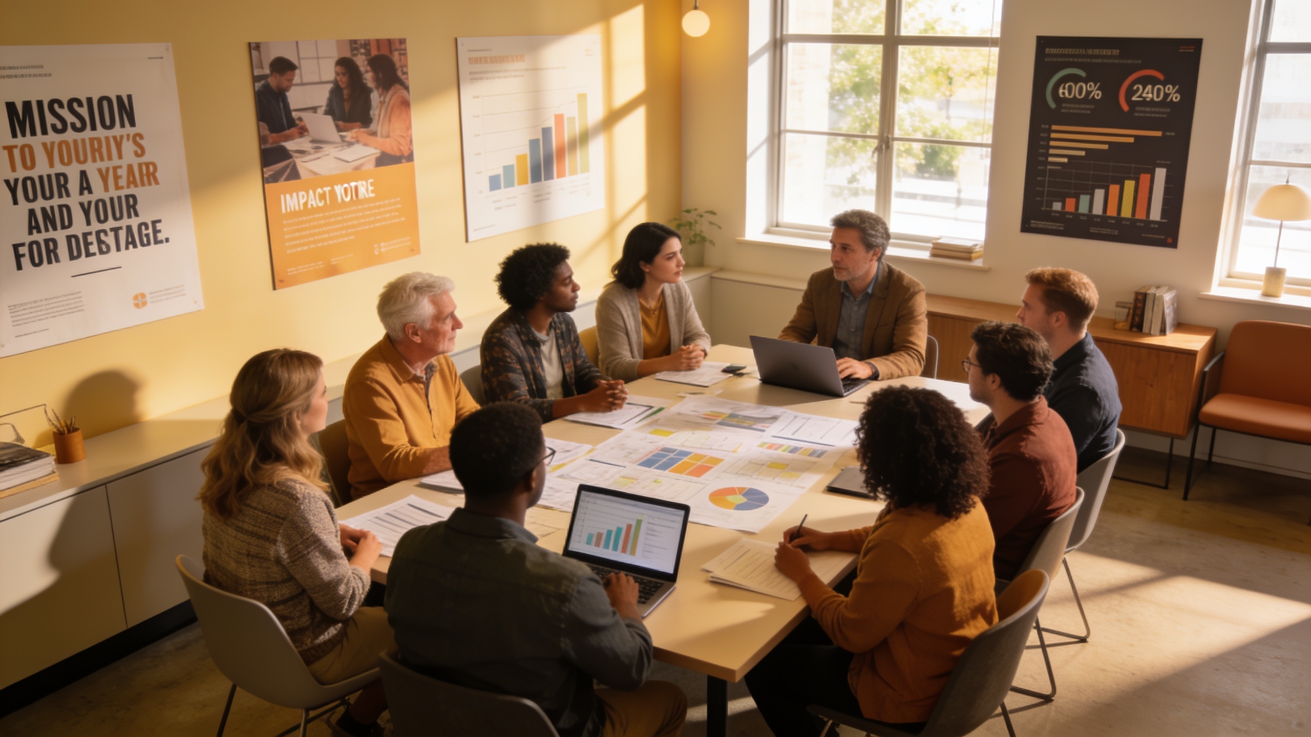 Nonprofit team collaborating on strategy and seeking specialized advisory guidance