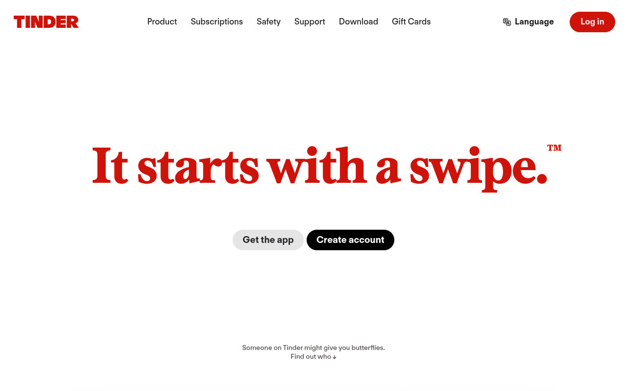 tinder.com website screenshot