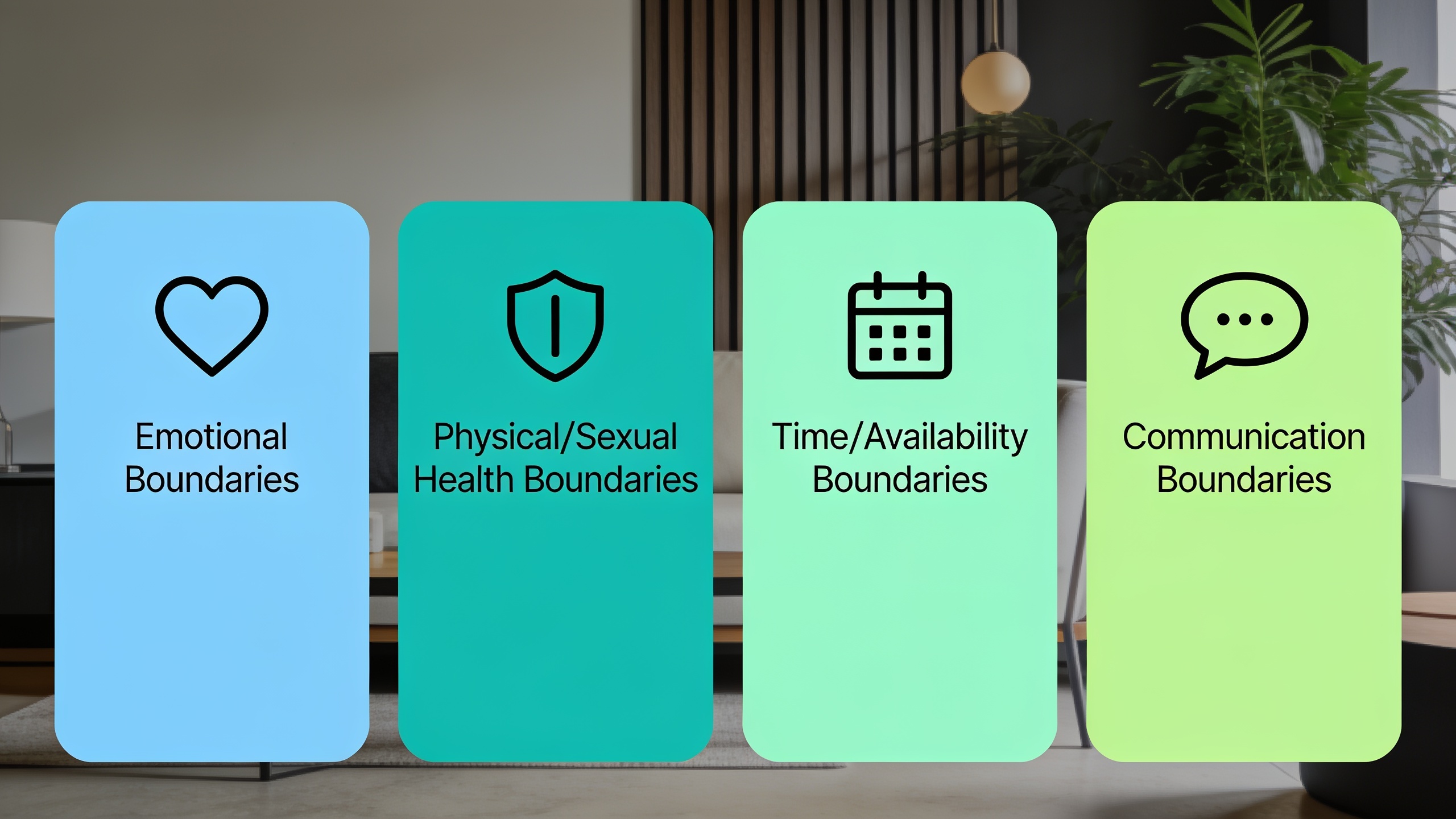 Infographic showing four types of boundaries in casual relationships: emotional, physical, time, and communication