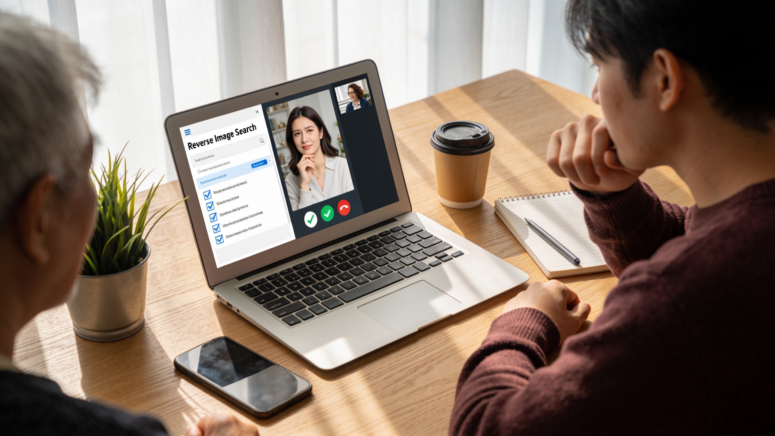 Person practicing safe dating app habits by verifying profiles and consulting with a friend before engaging
