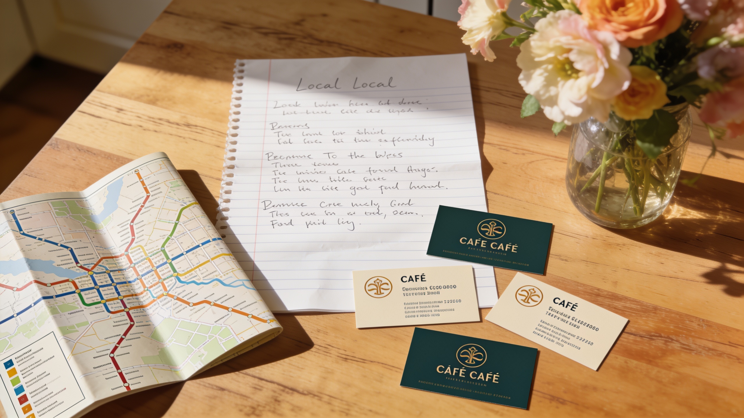 Handwritten local tips and recommendations left by a home swap host on a kitchen table