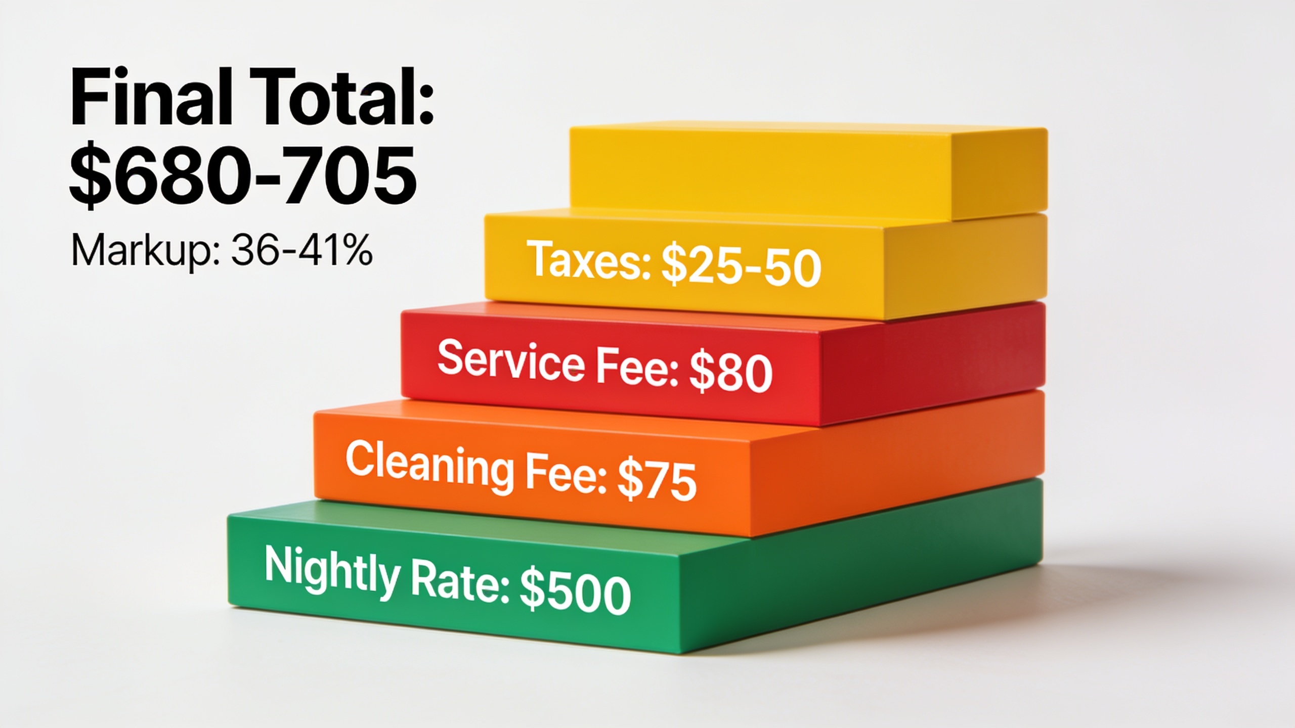 Cost breakdown infographic showing how Airbnb fees stack up from base rate to final total price