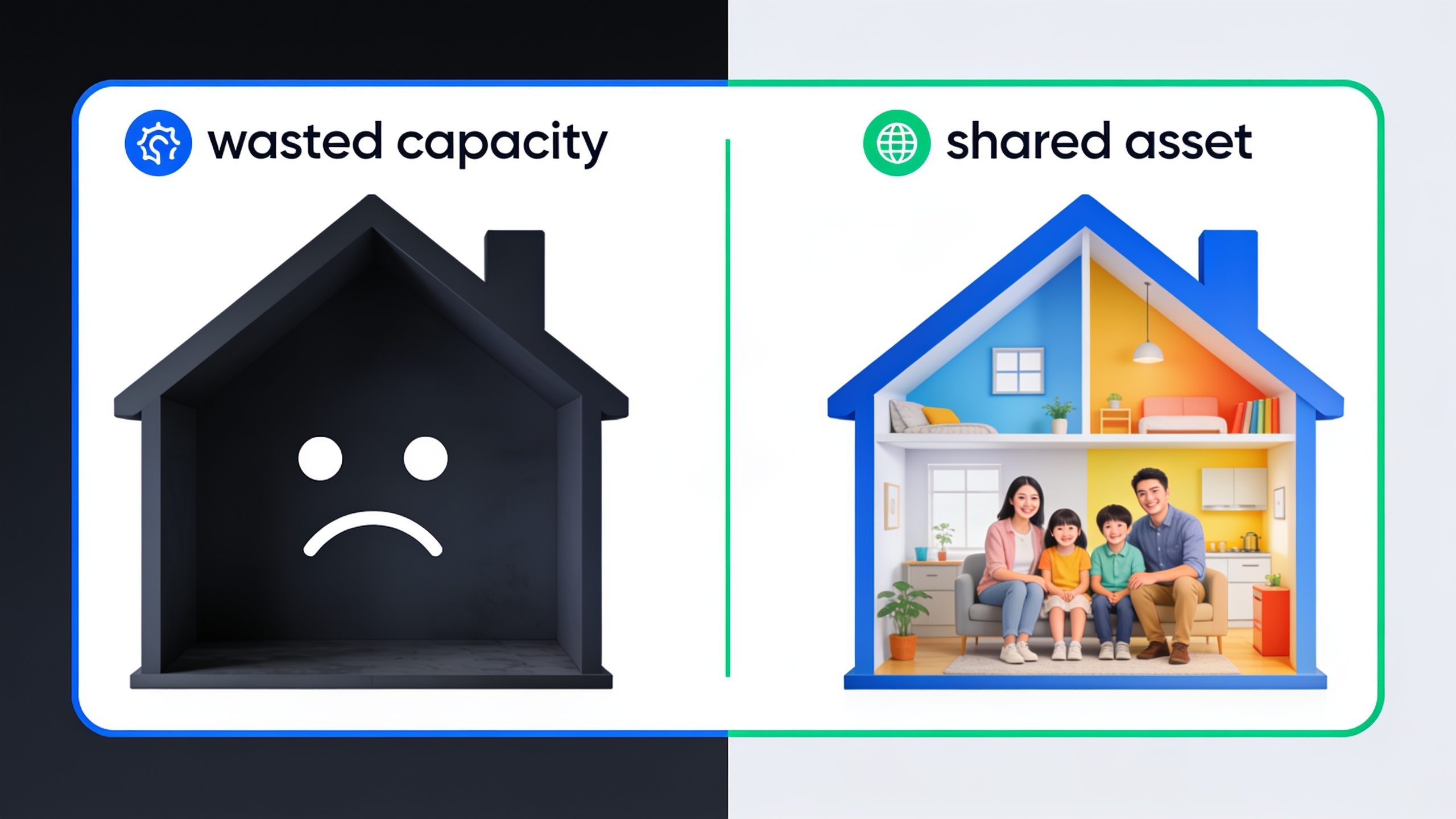 Infographic showing how home swapping transforms unused residential properties into shared travel accommodations