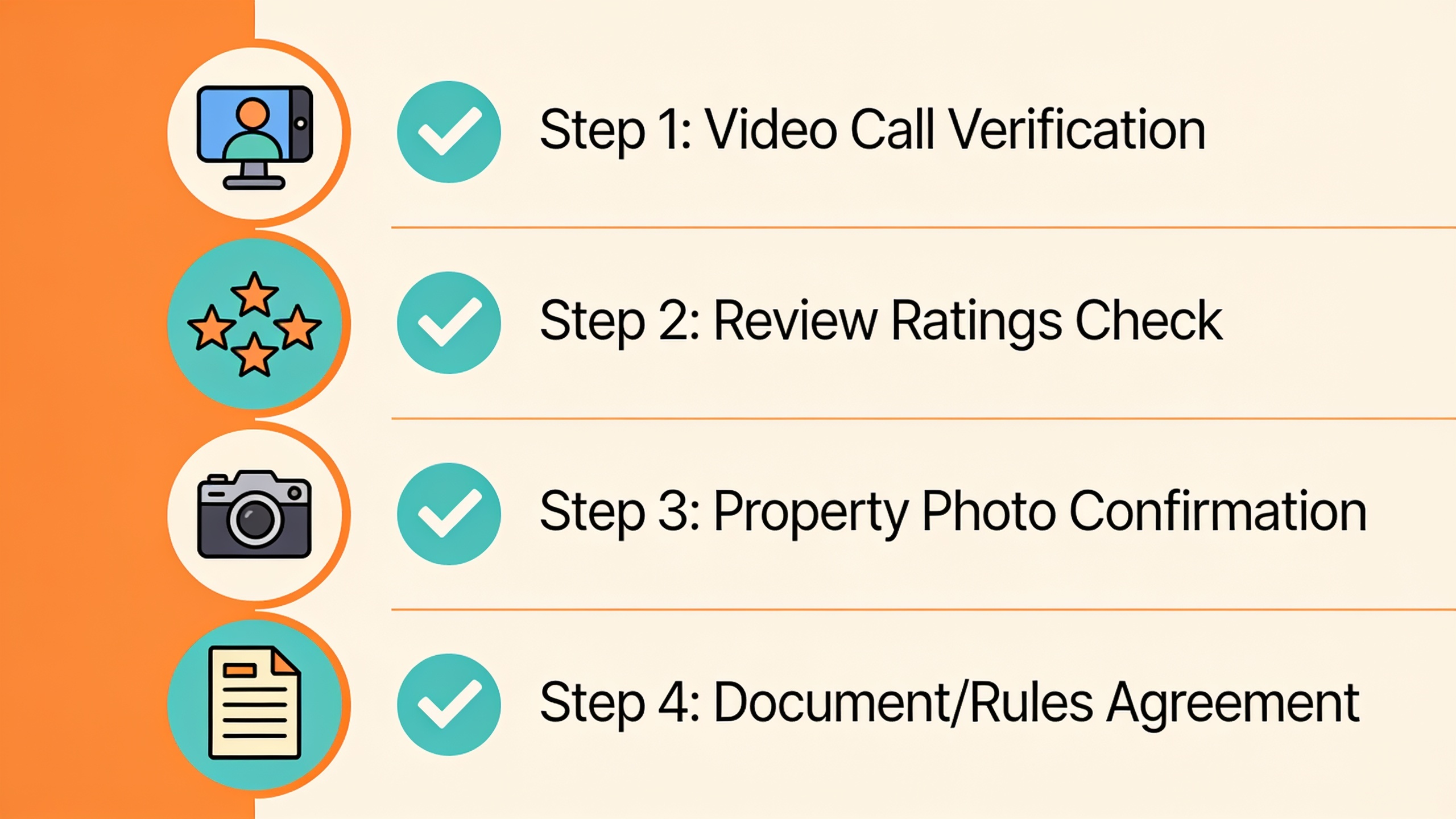 Visual checklist of home swapping safety best practices including video calls, reviews, photos, and written agreements