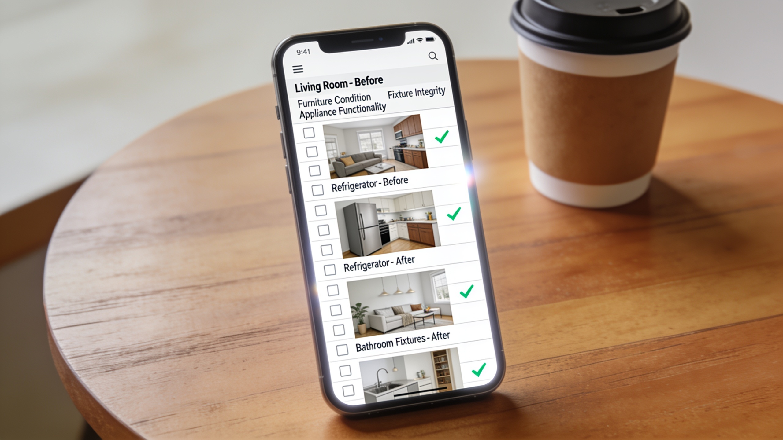 Home documentation checklist on a smartphone showing before photos and inventory notes for a home swap, demonstrating proper pre-swap preparation and insurance documentation