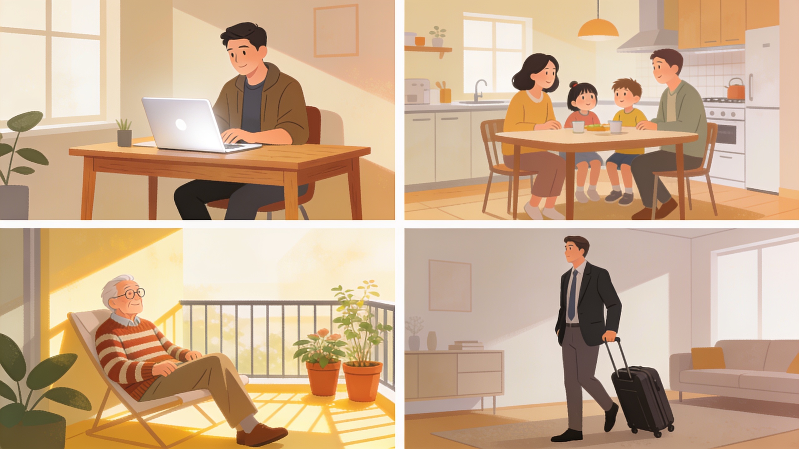 Four different travel personas and their ideal accommodation needs: digital nomads, families, retirees, and business travelers
