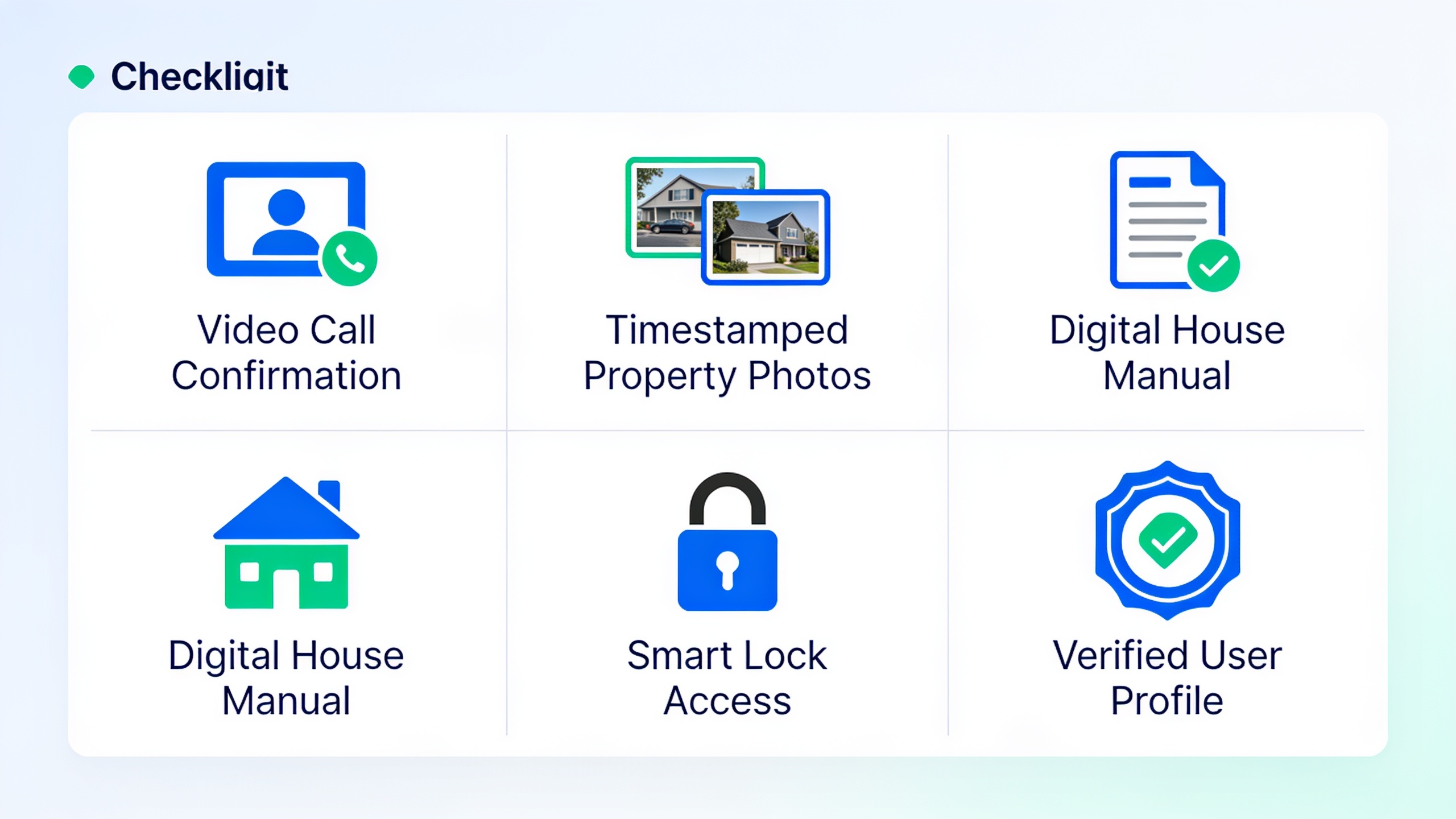 Infographic showing home exchange security steps including profile verification, video calls, documentation, and smart home features
