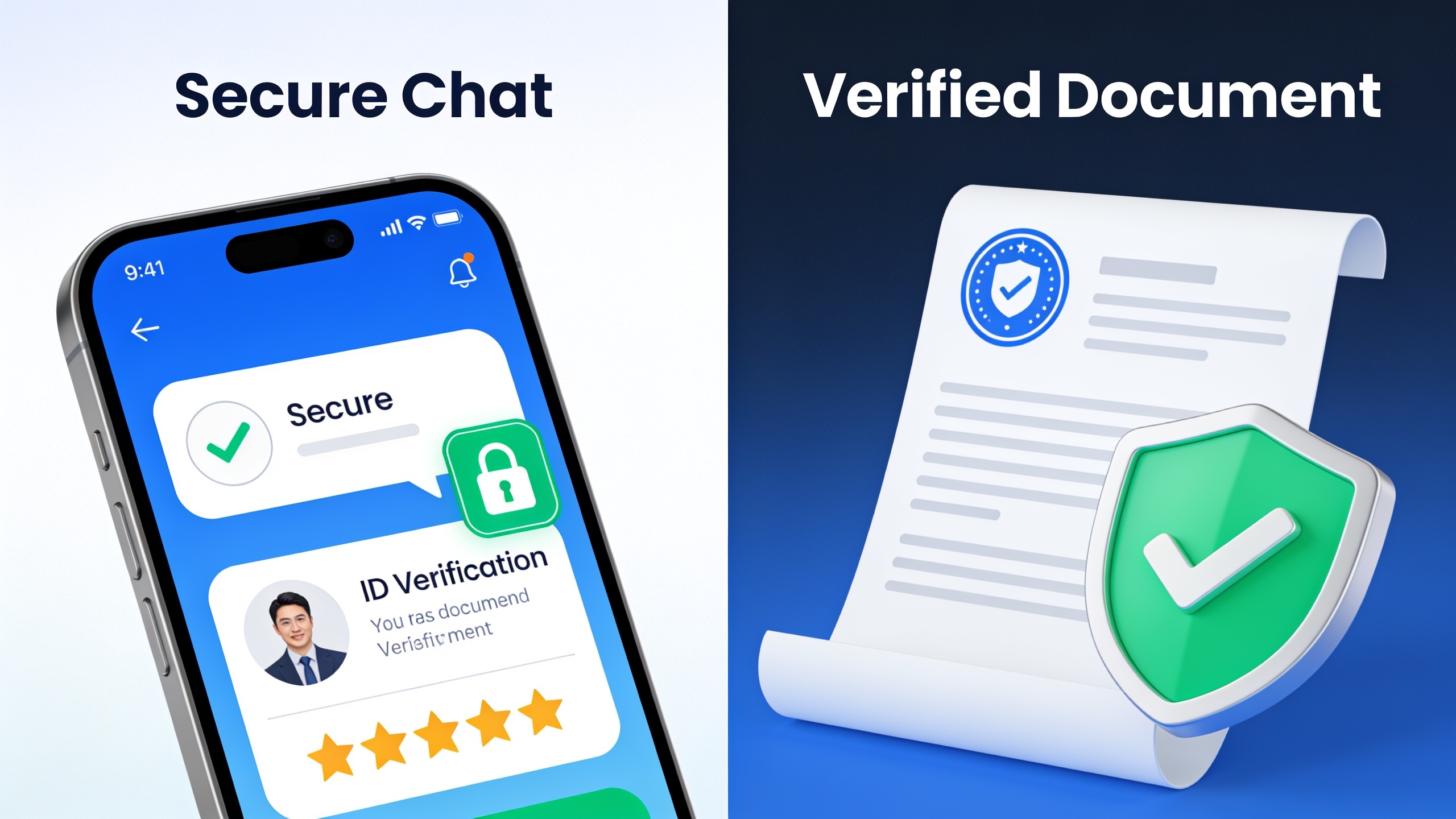 Visual representation of home swapping platform security features including verified messaging and exchange agreements