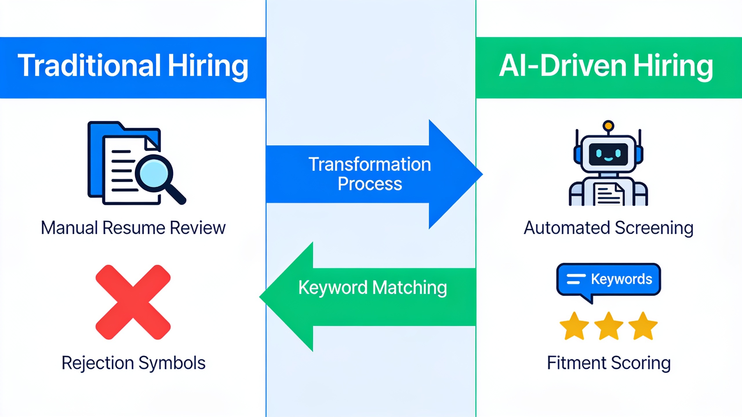 Infographic comparing traditional manual resume screening versus AI-driven automated recruitment process in India