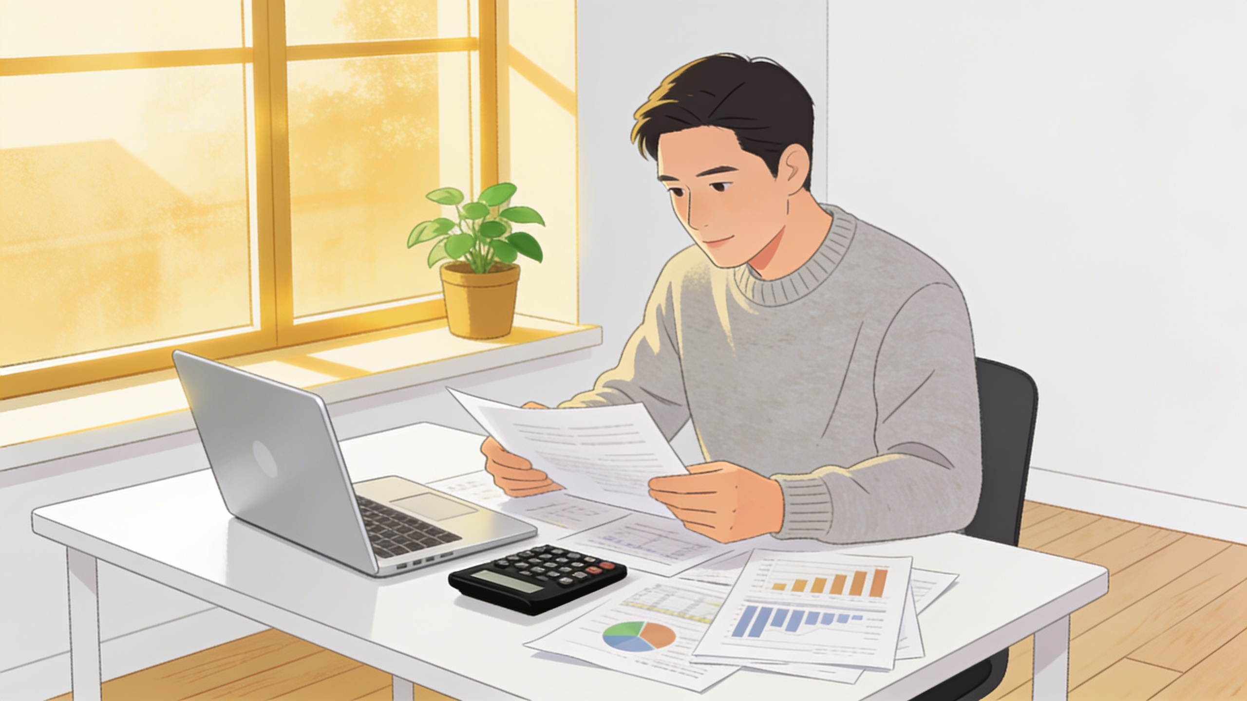 Homeowner reviewing ADU financing options and loan documents at a desk