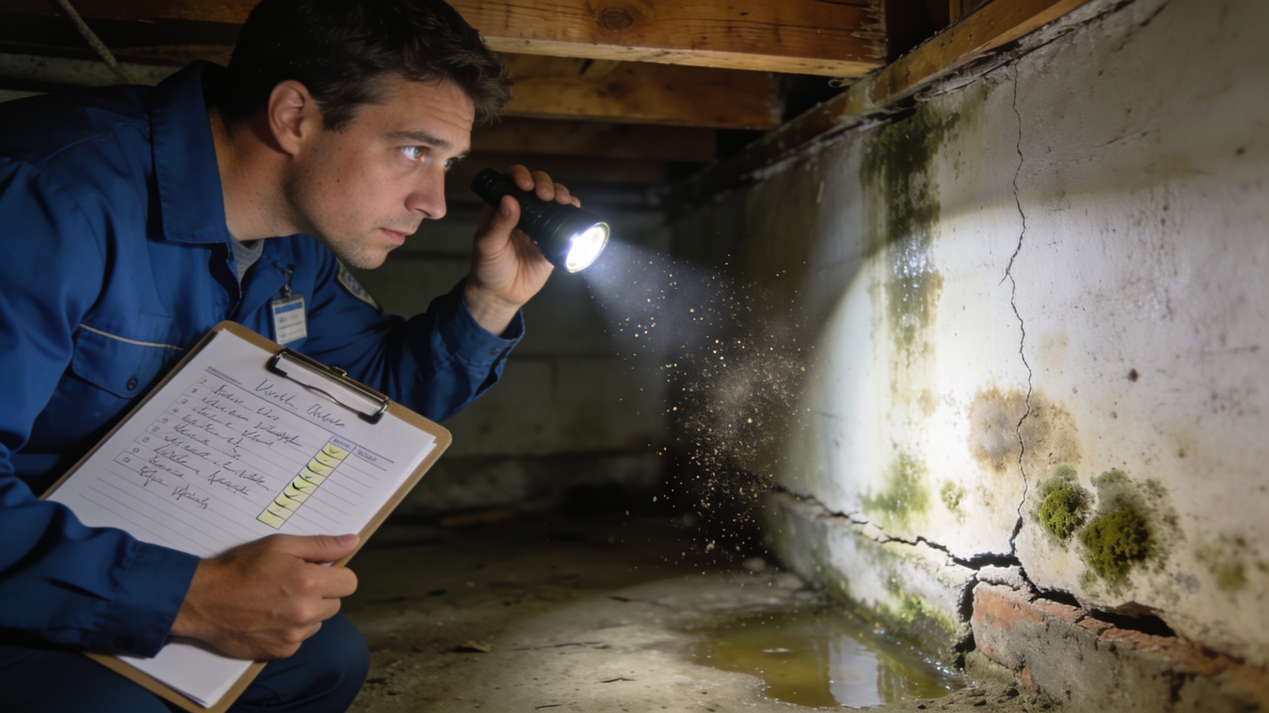 Professional home inspector conducting thorough examination of foreclosed property for hidden damage and maintenance issues