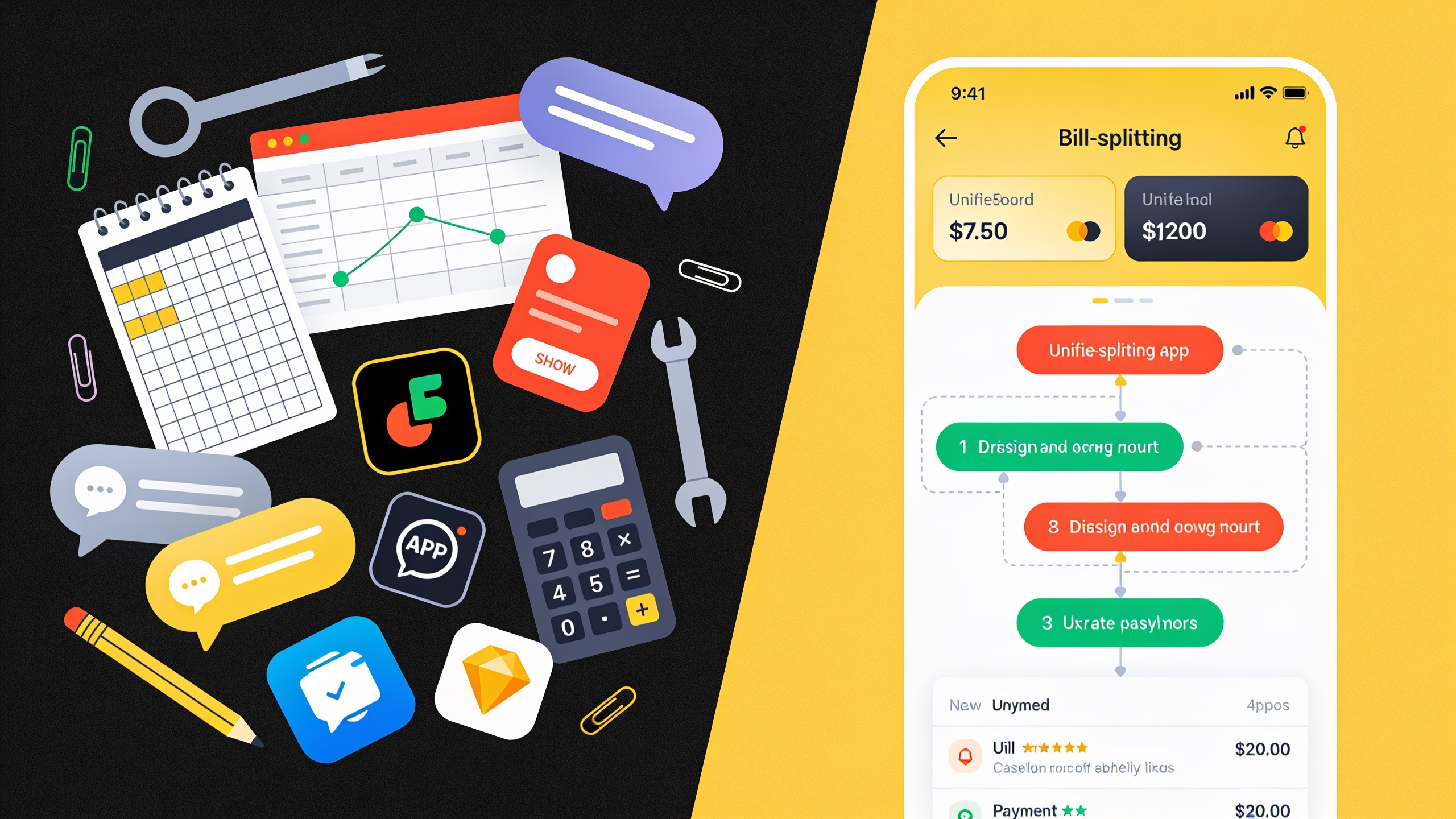 Comparison showing fragmented manual tracking tools versus unified bill-splitting app dashboard